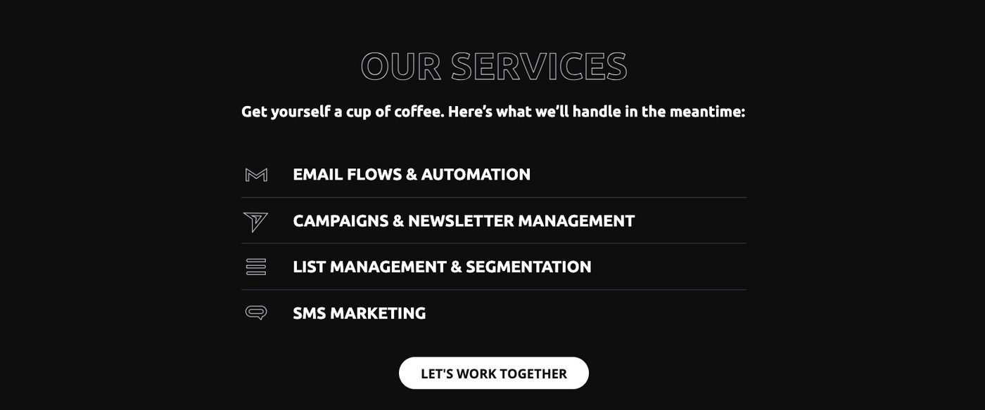 Screenshot of the Jrnyagency.co services page outlining email marketing, retention strategy, and ecommerce growth offerings.