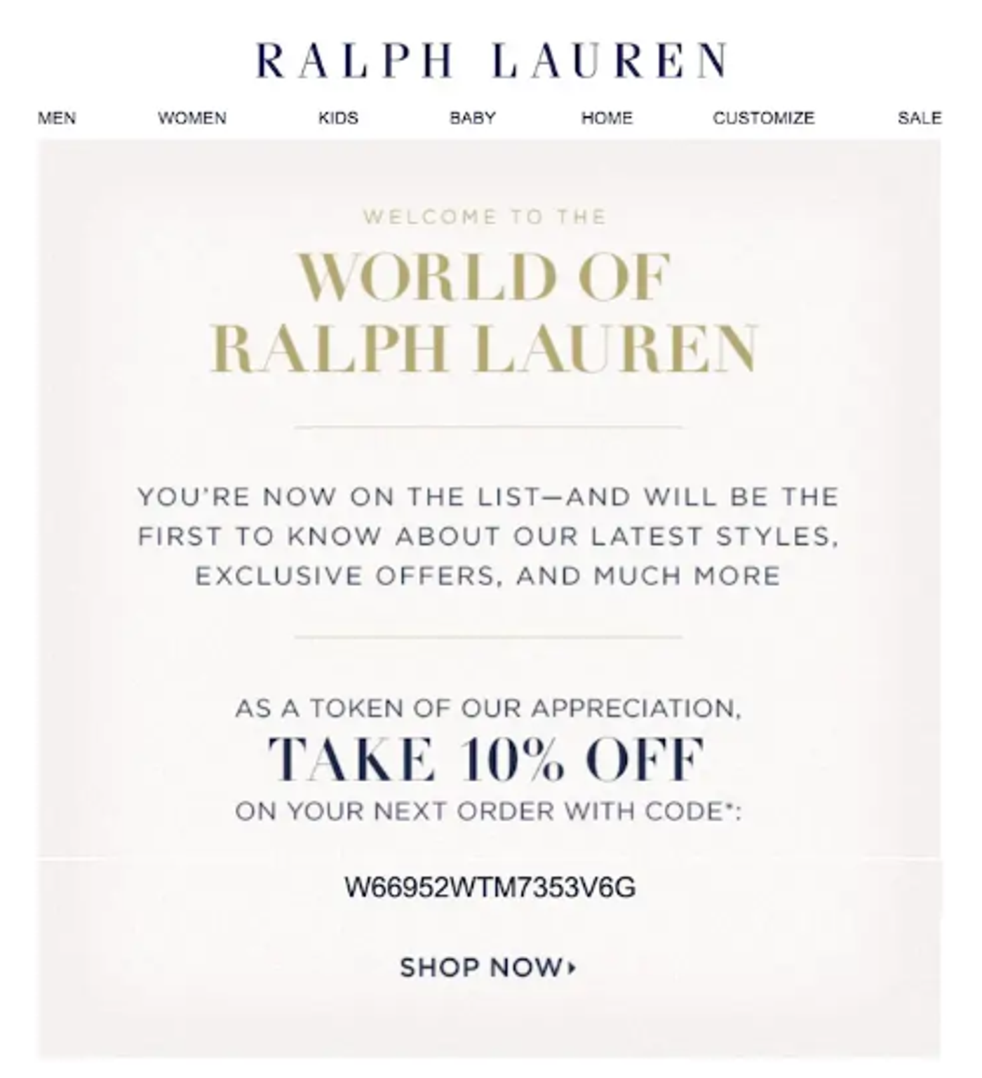 Screenshot of a welcome email.