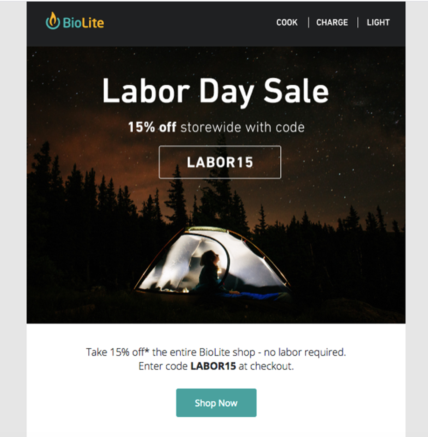Screenshot of a Labor Day sale announcement email.