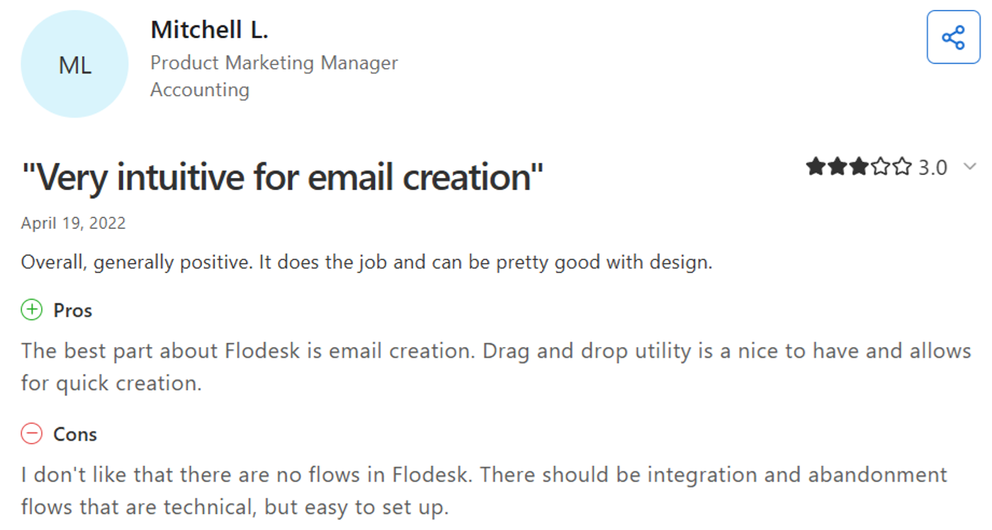 Screenshot showing a Flodesk review on Capterra.
