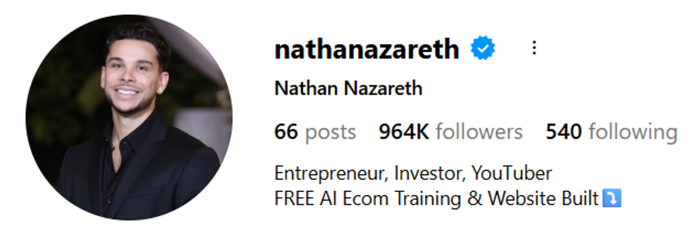 Screenshot of Nathan Nazareth’s Instagram profile.