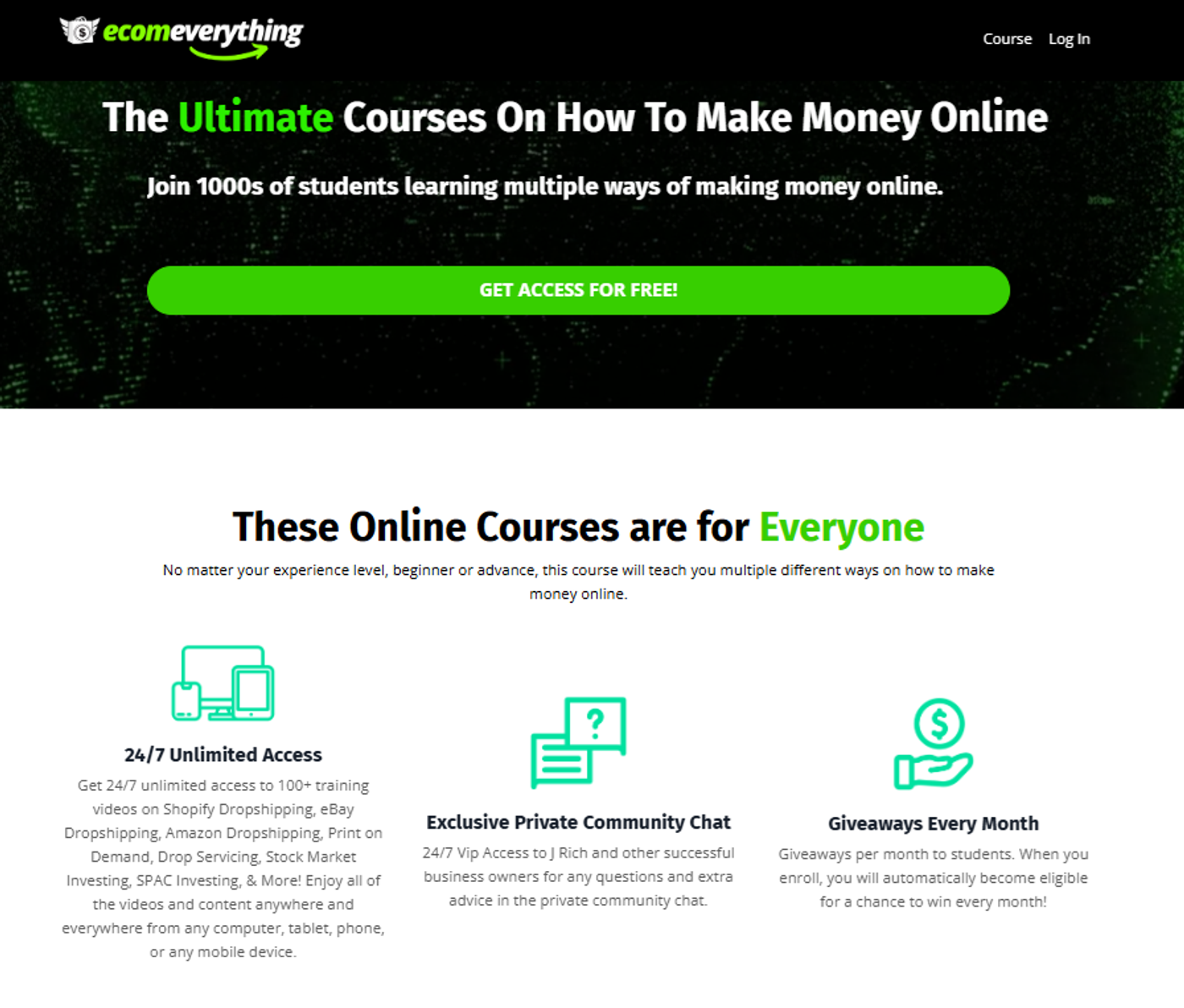 Screenshot of J Rich’s courses