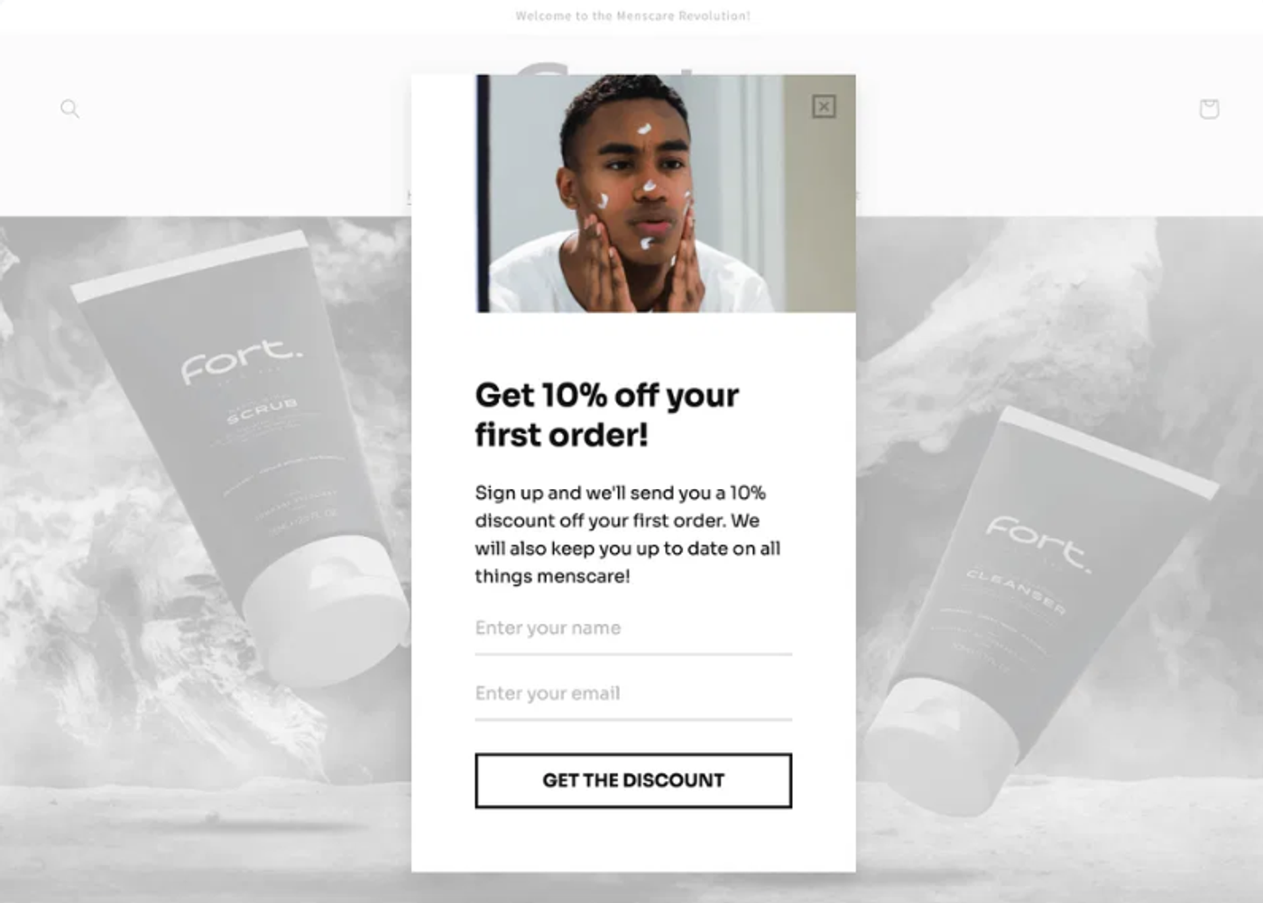 Screenshot of a discount email popup form.
