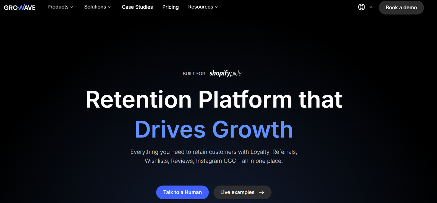 Screenshot of Growave’s homepage.