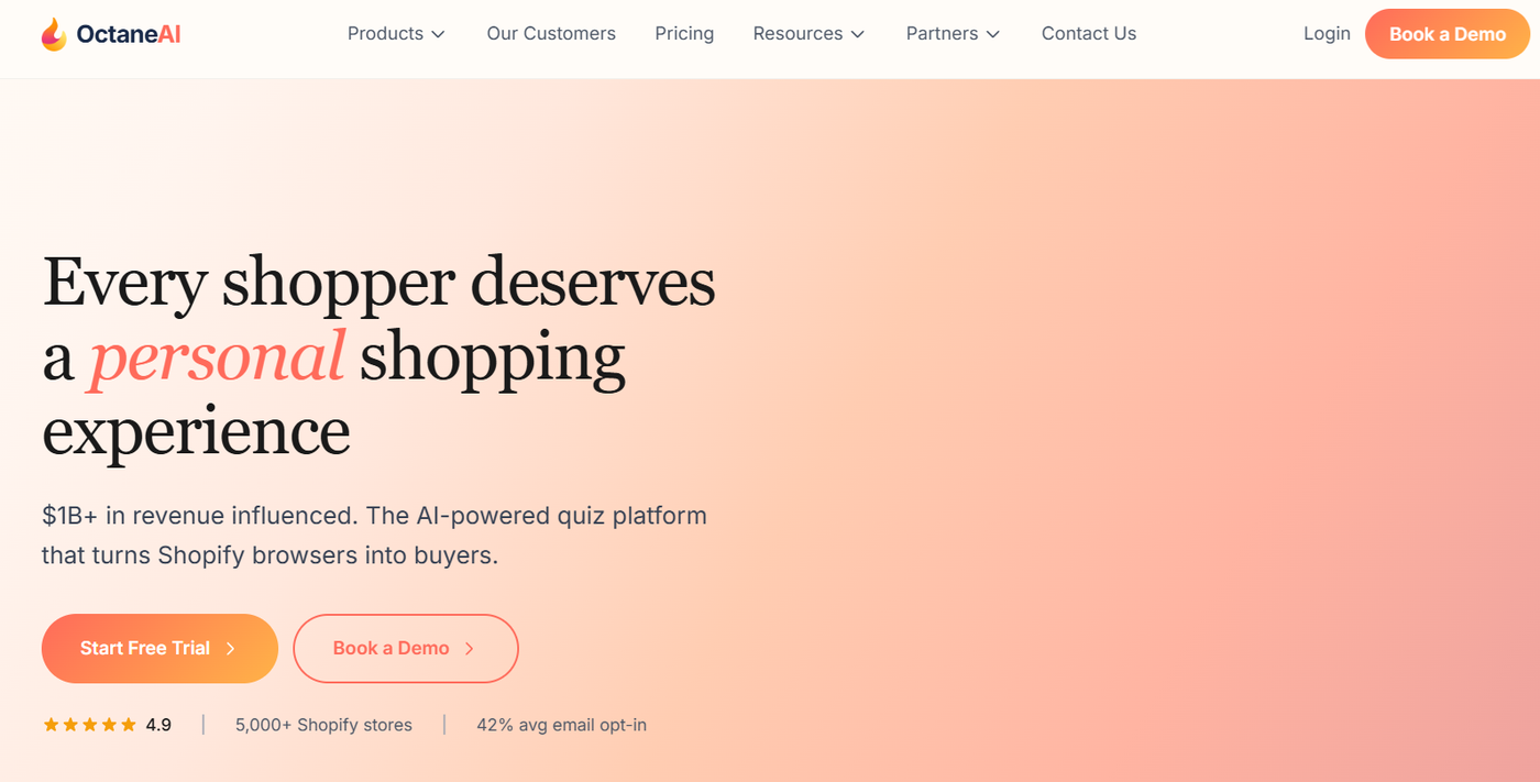 Screenshot of Octane AI’s homepage.