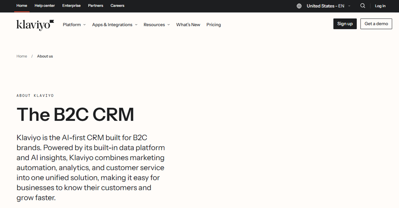 Screenshot of Klaviyo’s ‘About’ page.