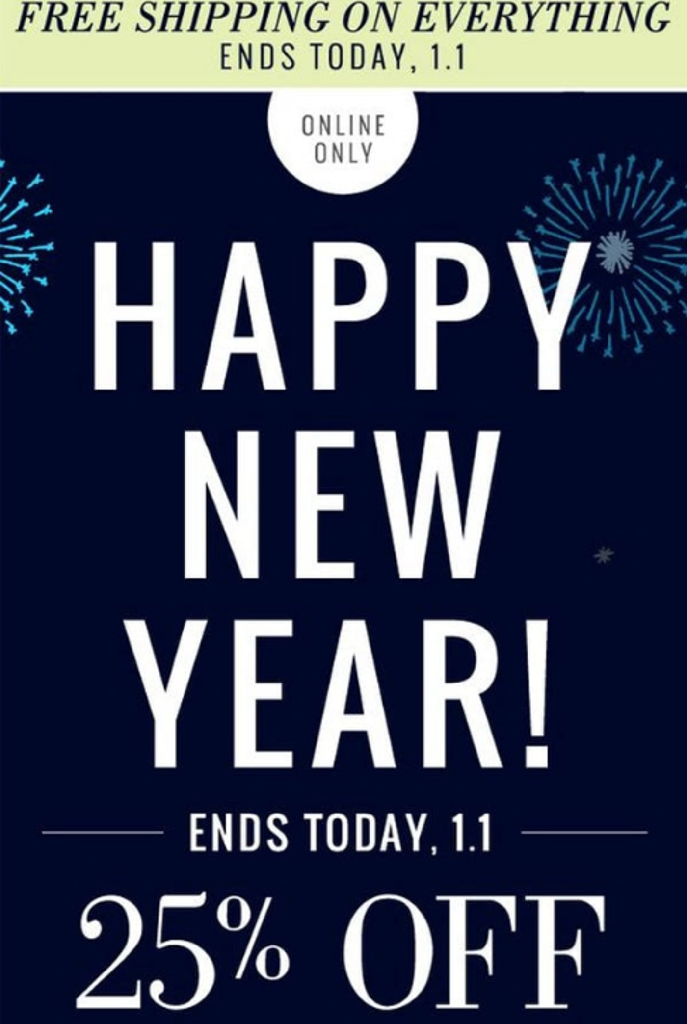 Screenshot of a new year free shipping offer email.