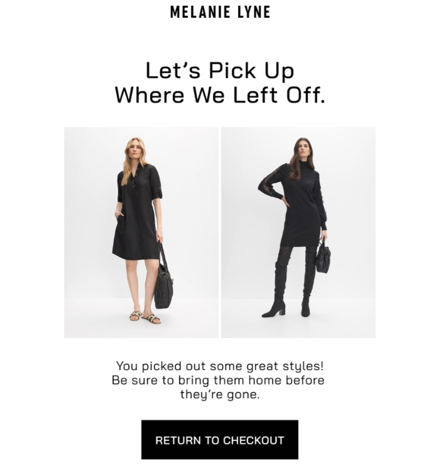 Abandoned cart recovery email reminding customers to complete their purchase.
