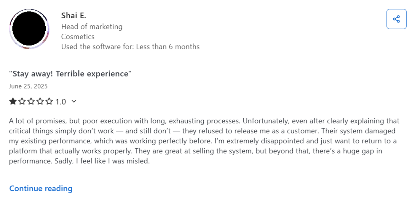 Screenshot of Flashy reviews on G2 highlighting marketing automation features.