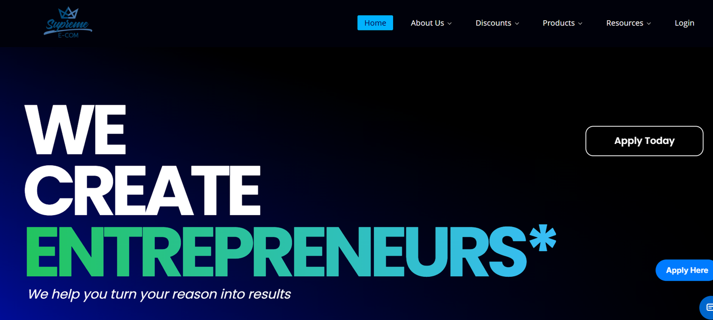 Screenshot of Supreme Ecom’s homepage.
