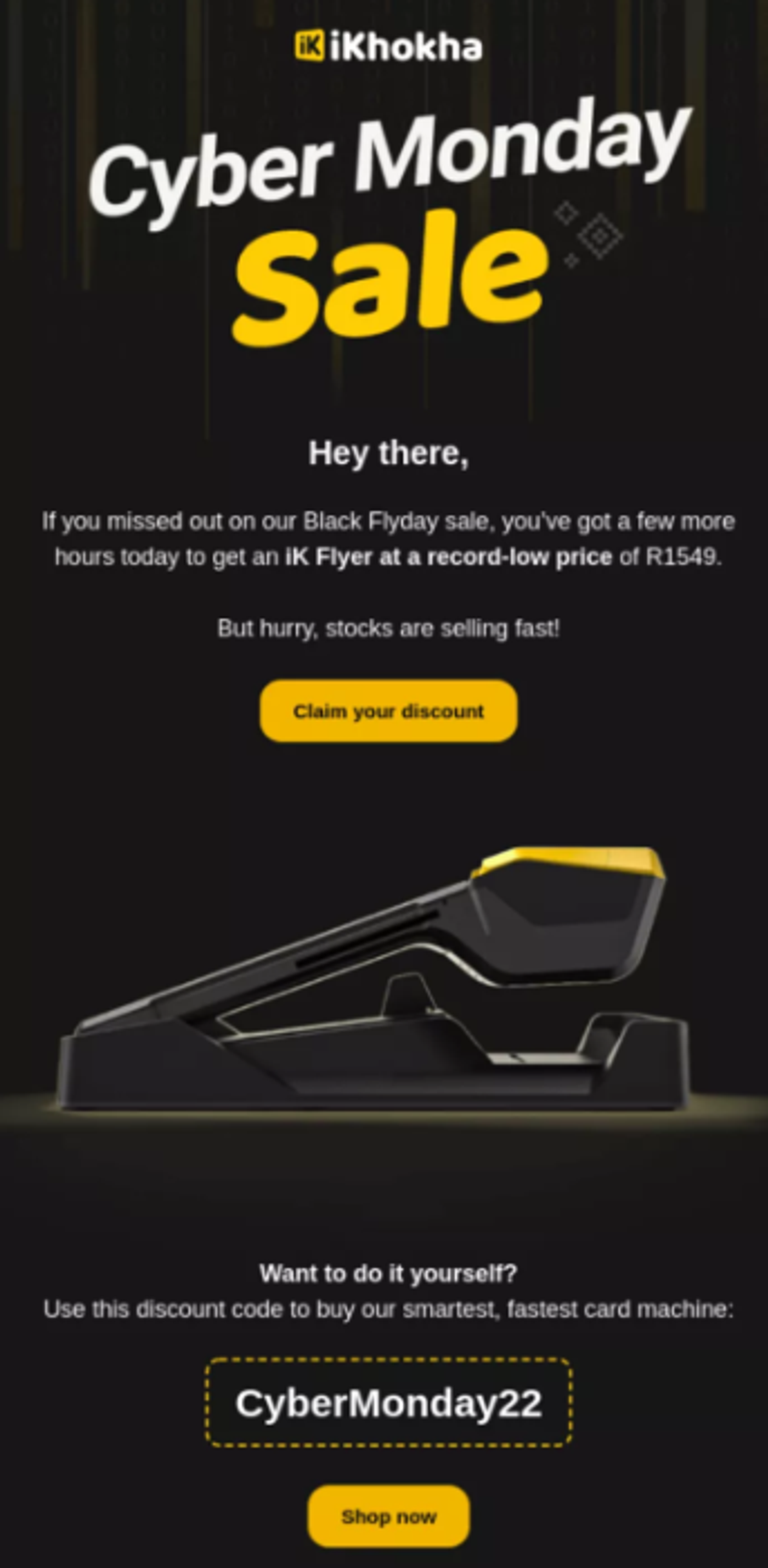 Screenshot of a Cyber Monday sales launch email.