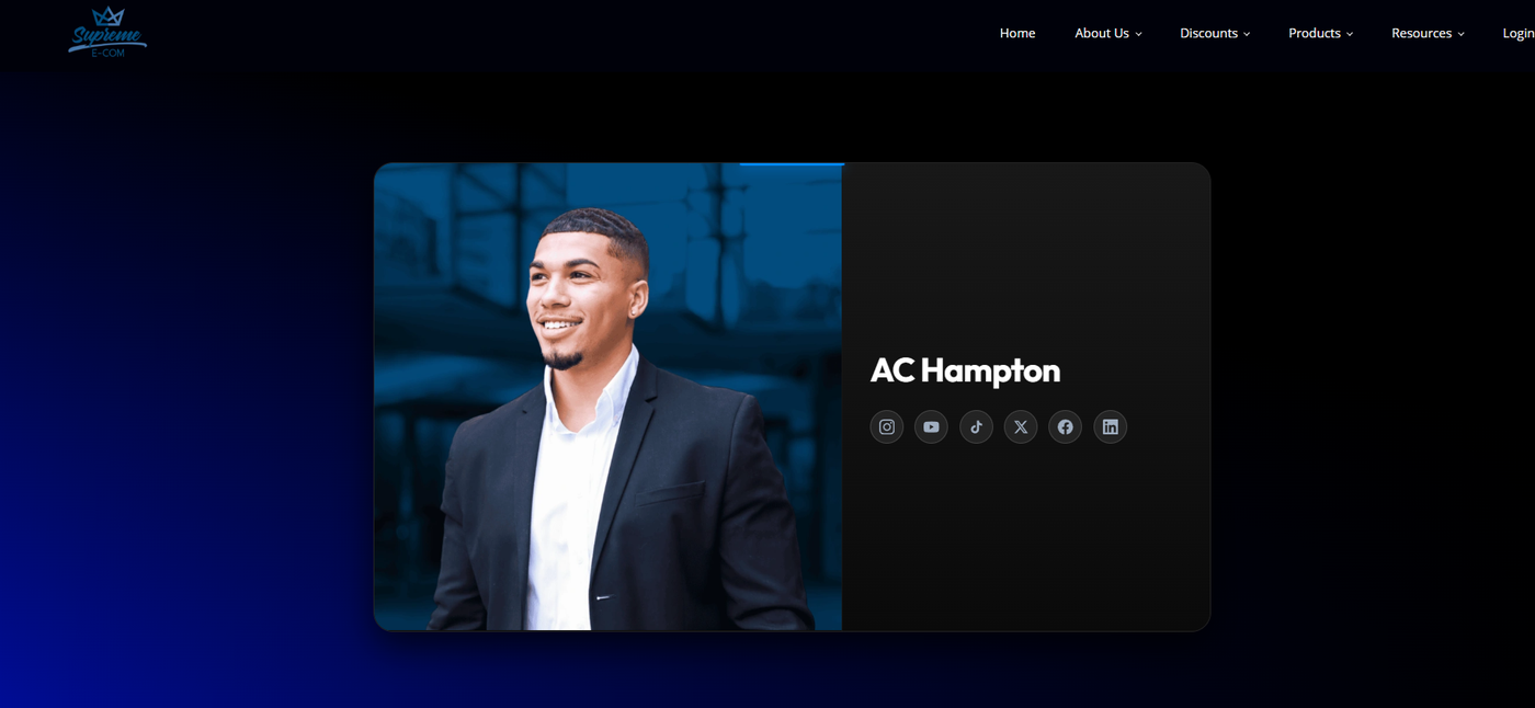 Screenshot of Supreme Ecom’s ‘About’ page for AC Hampton