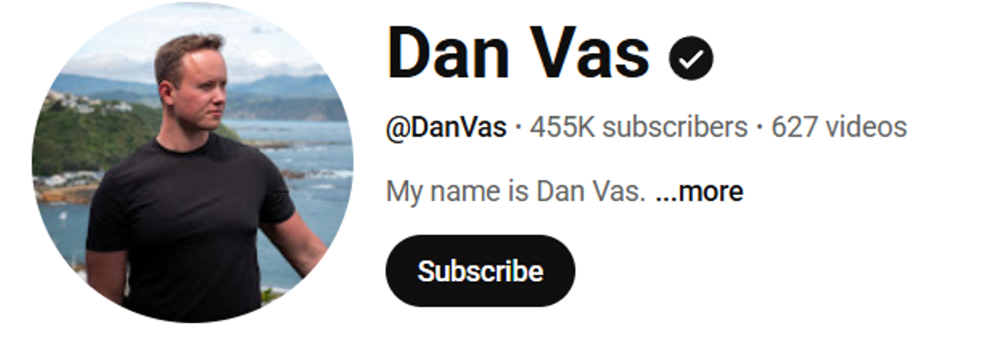 Screenshot of Dan Vas’ YouTube profile.