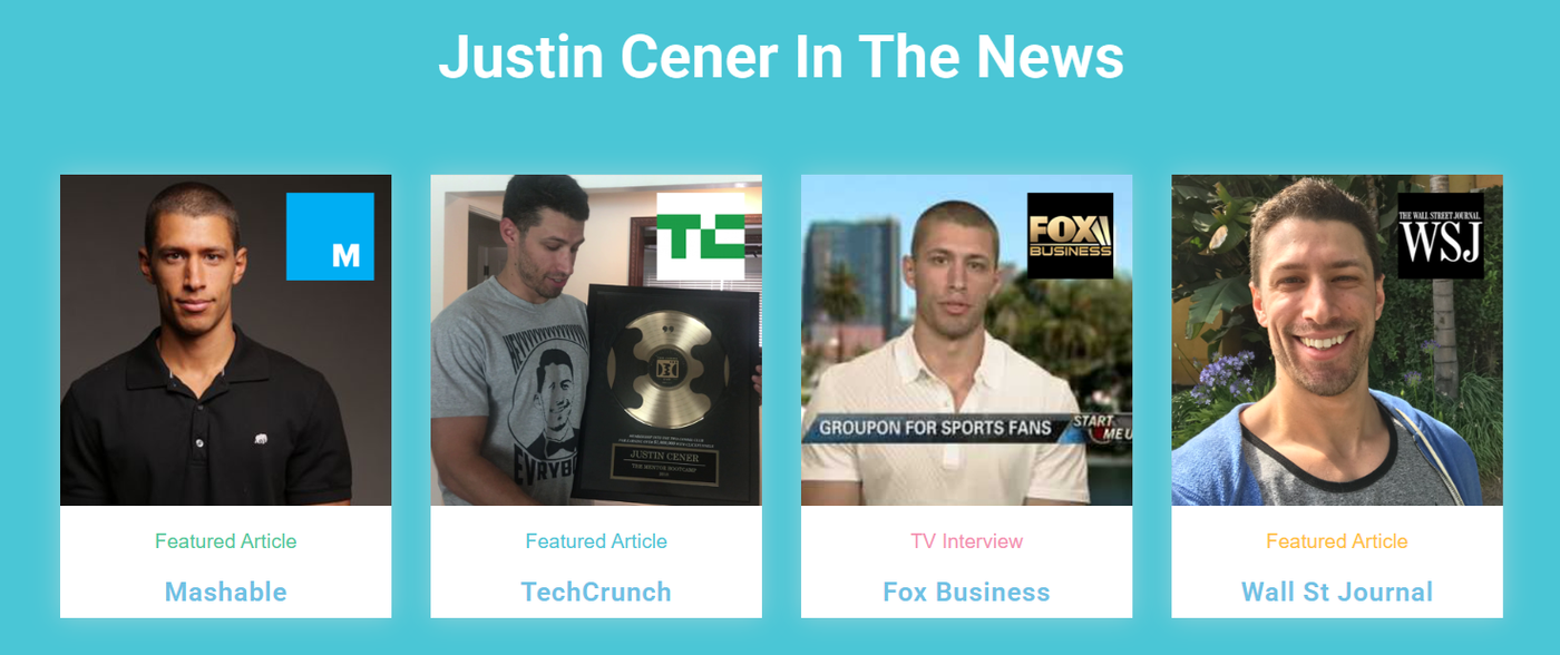 Screenshot of Justin Cener’s news features.