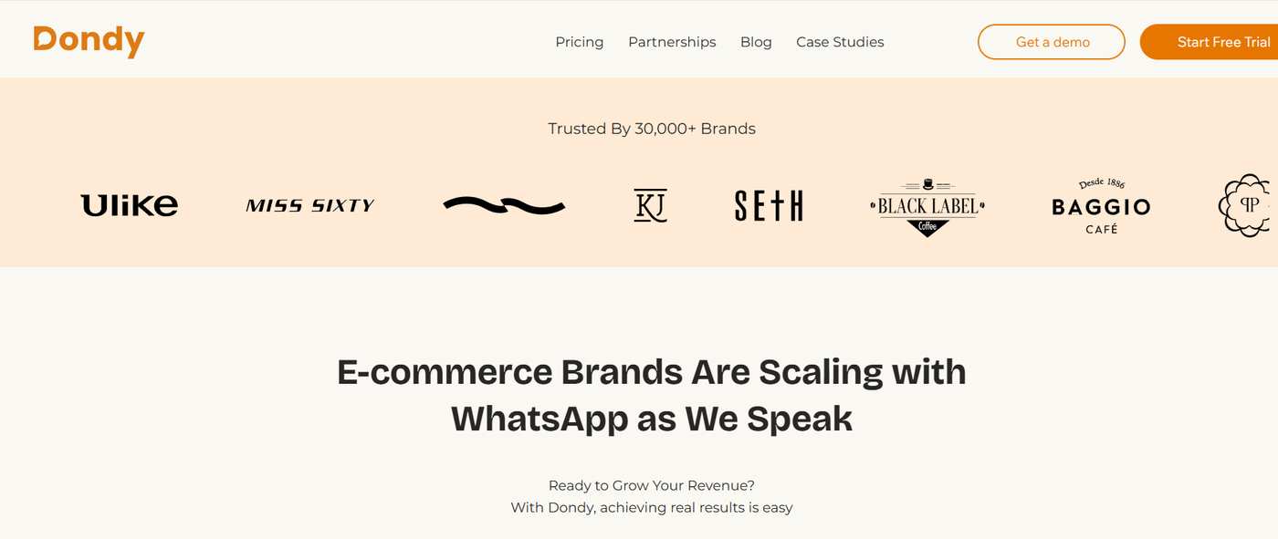 Screenshot of Dondy, a top-rated WhatsApp marketing app.
