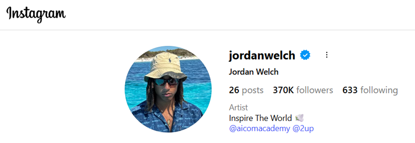 Screenshot of Jordan Welch’s Instagram profile.
