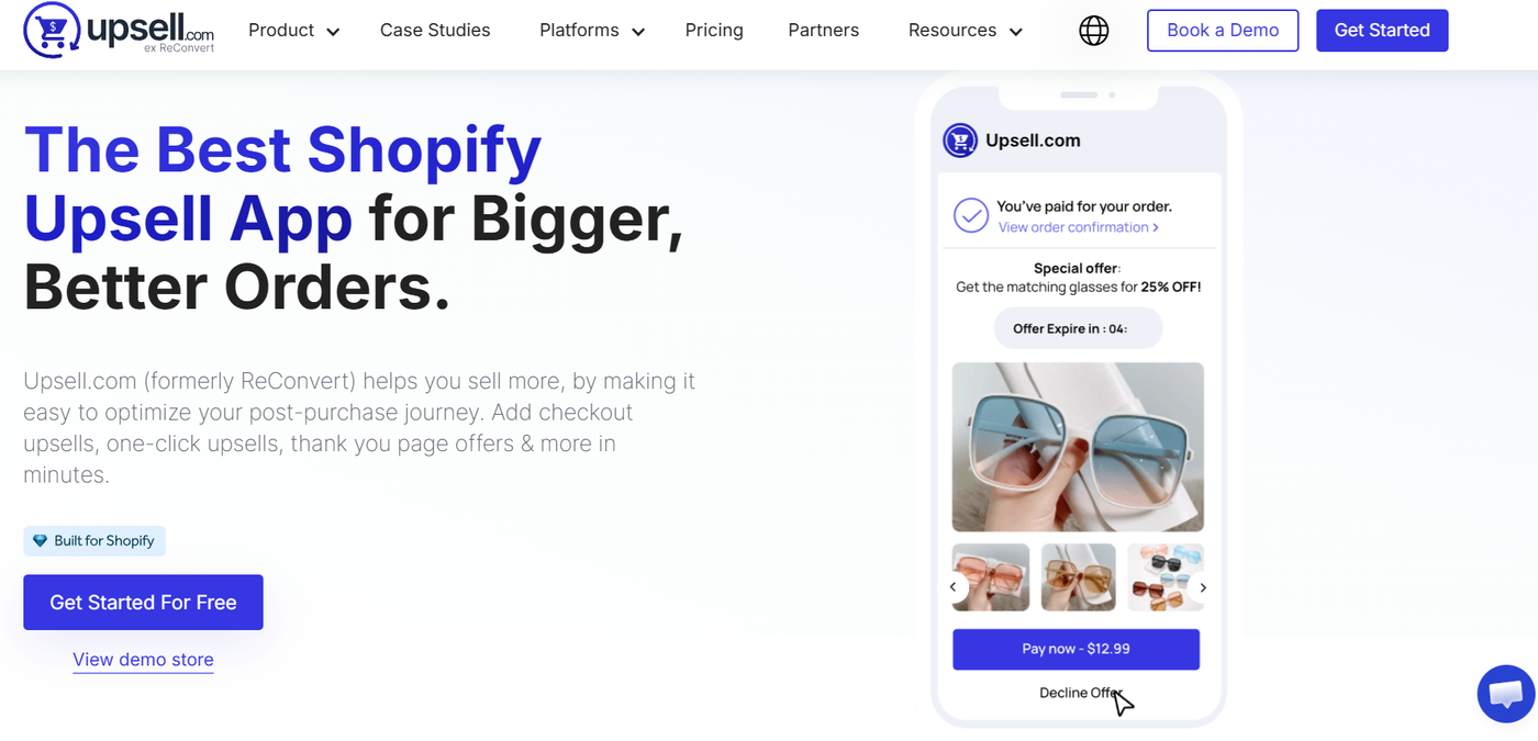 Screenshot of Upsell.com’s homepage.