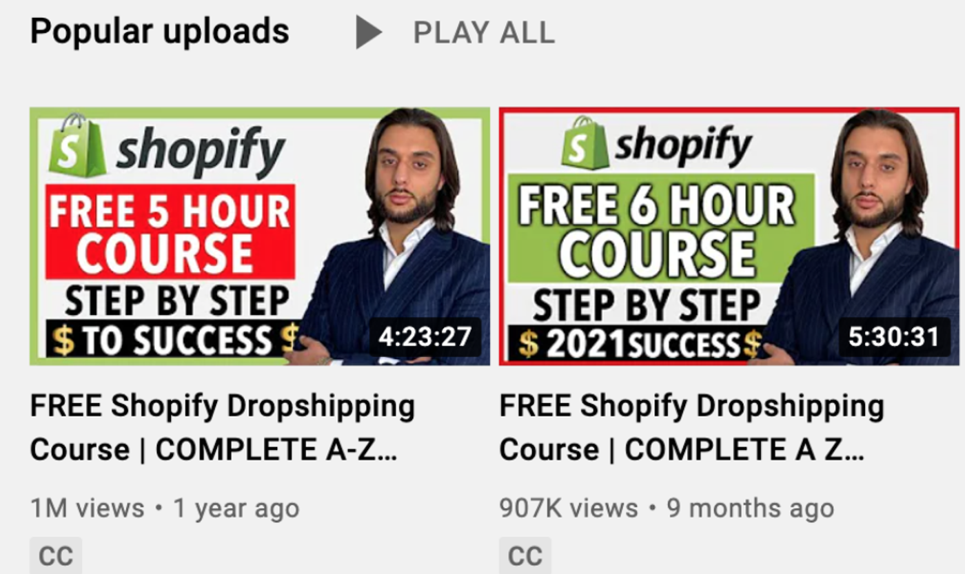 Screenshot of some of Kamil Hattar’s courses