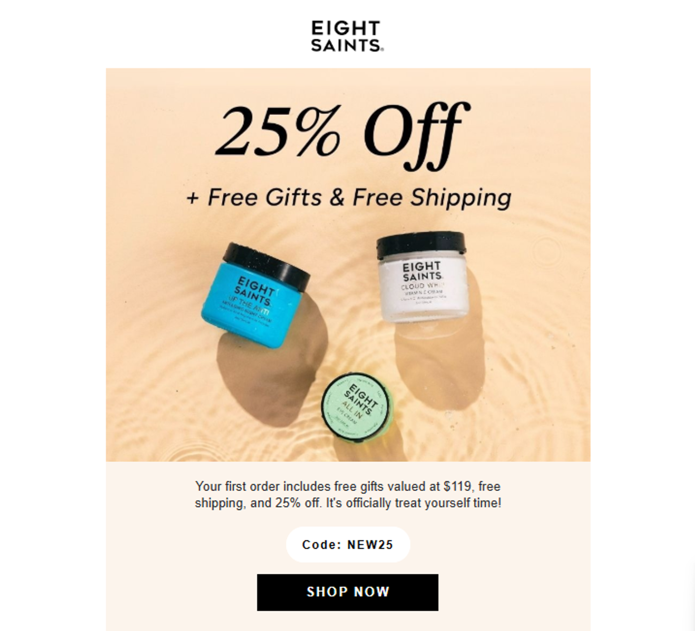 Screenshot of an automated email from a skincare brand.