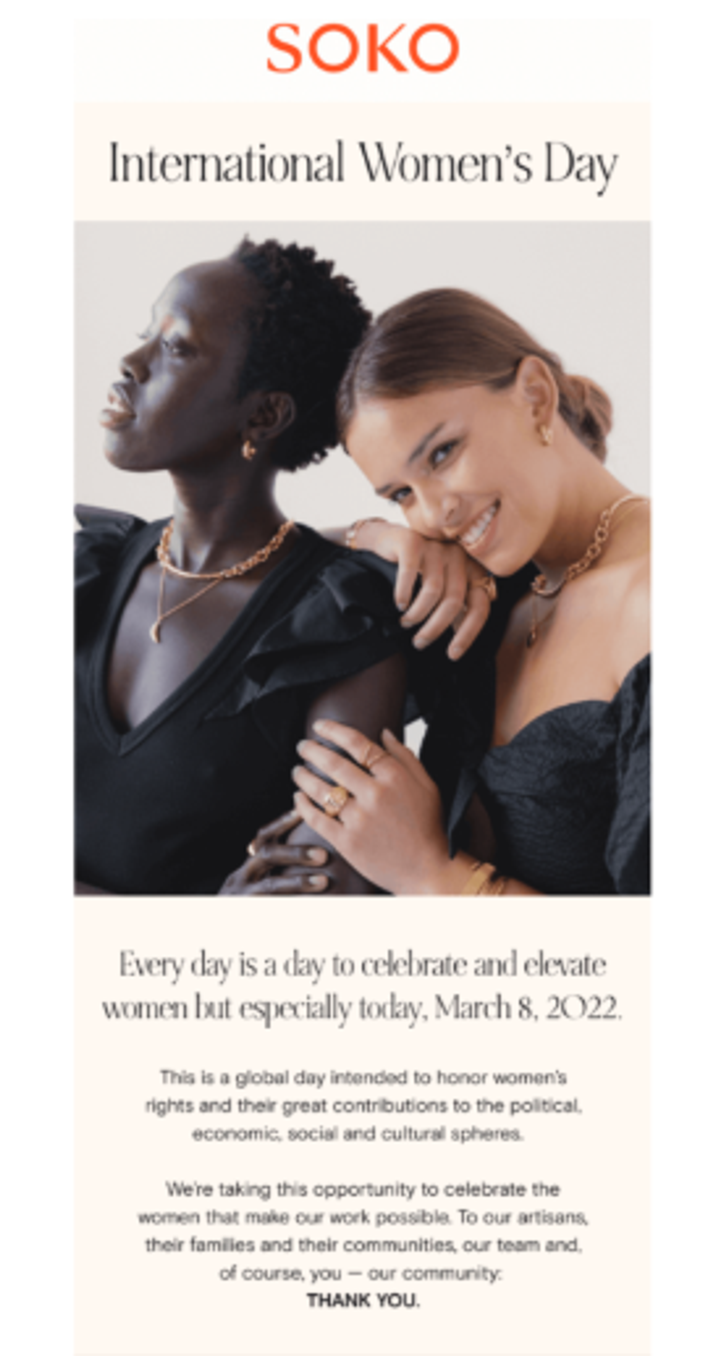 Screenshot of an International Women’s Day email.