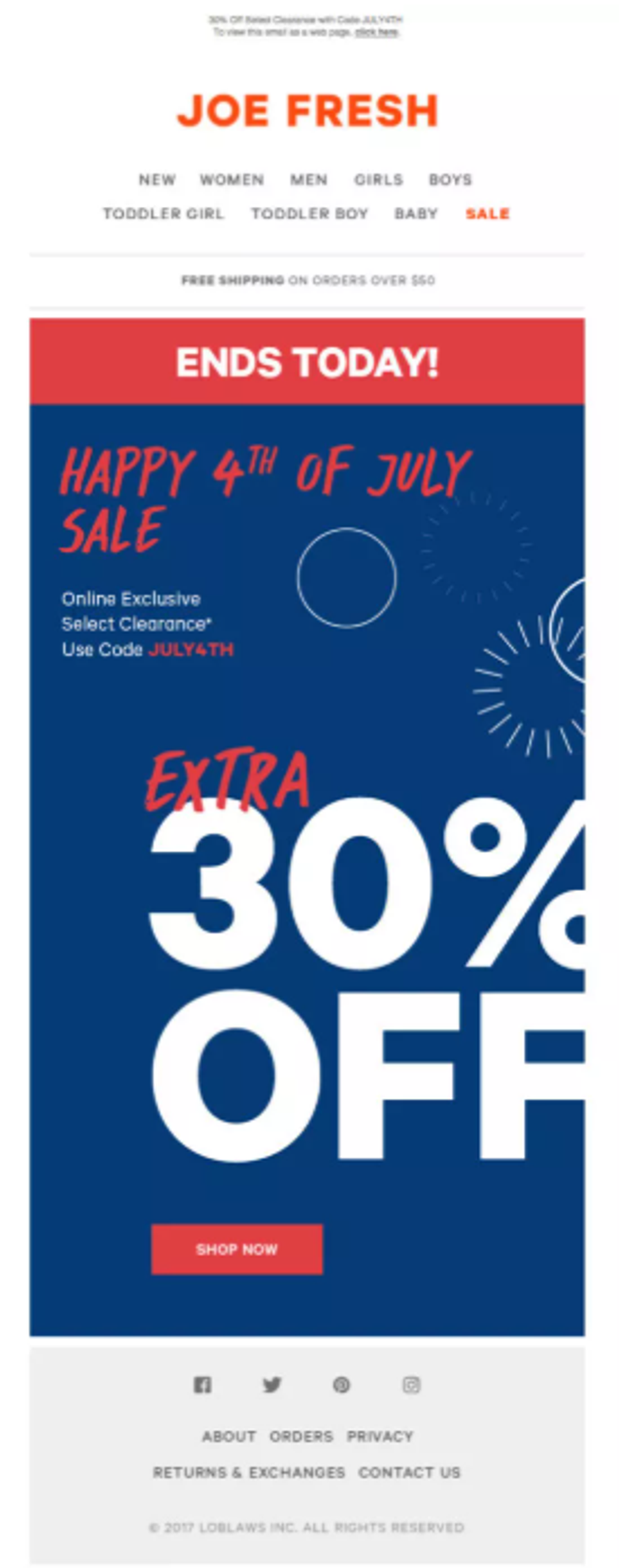 Screenshot of an Independence Day last-chance email.