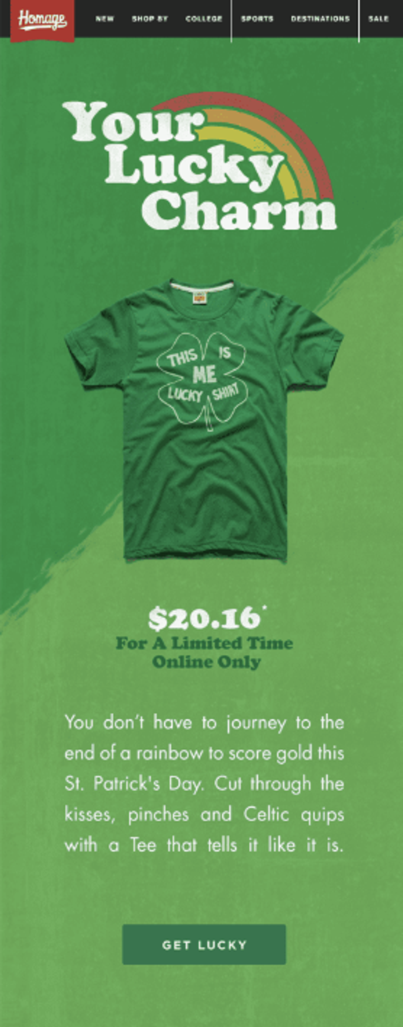 Screenshot of a St. Patrick’s Day-themed product collection email