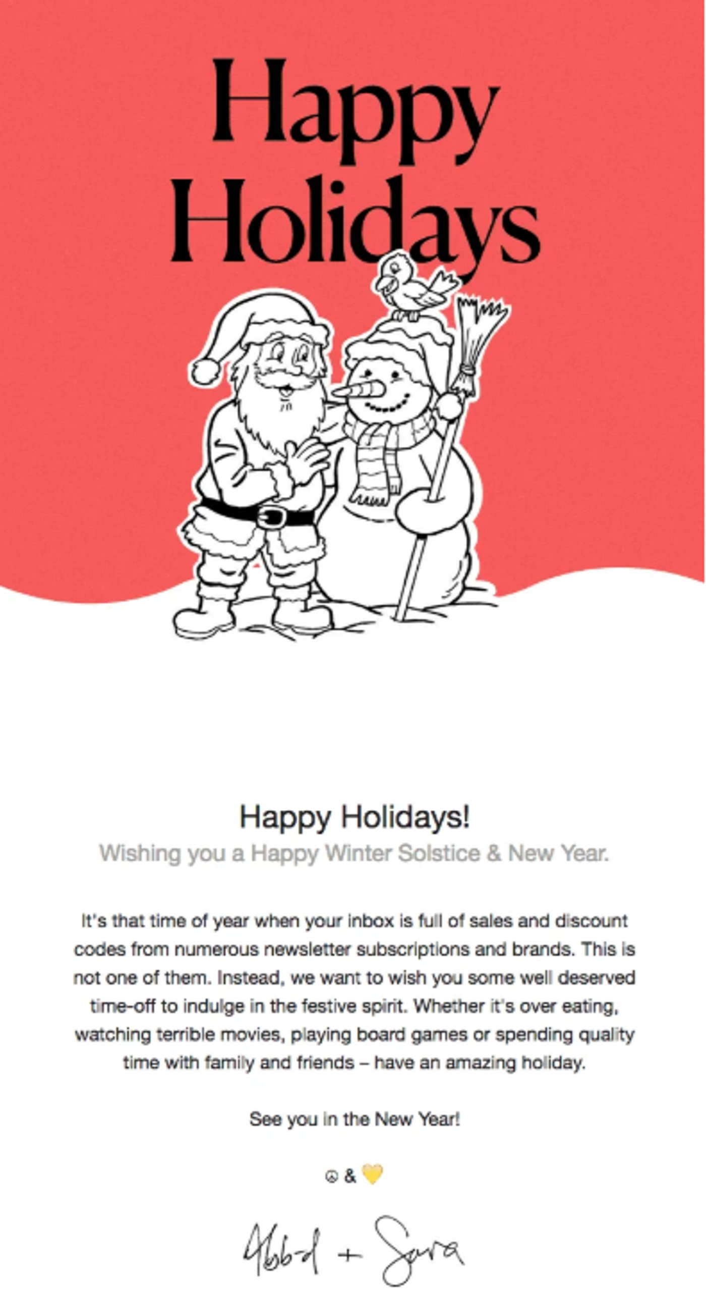 Screenshot of a Christmas email example.