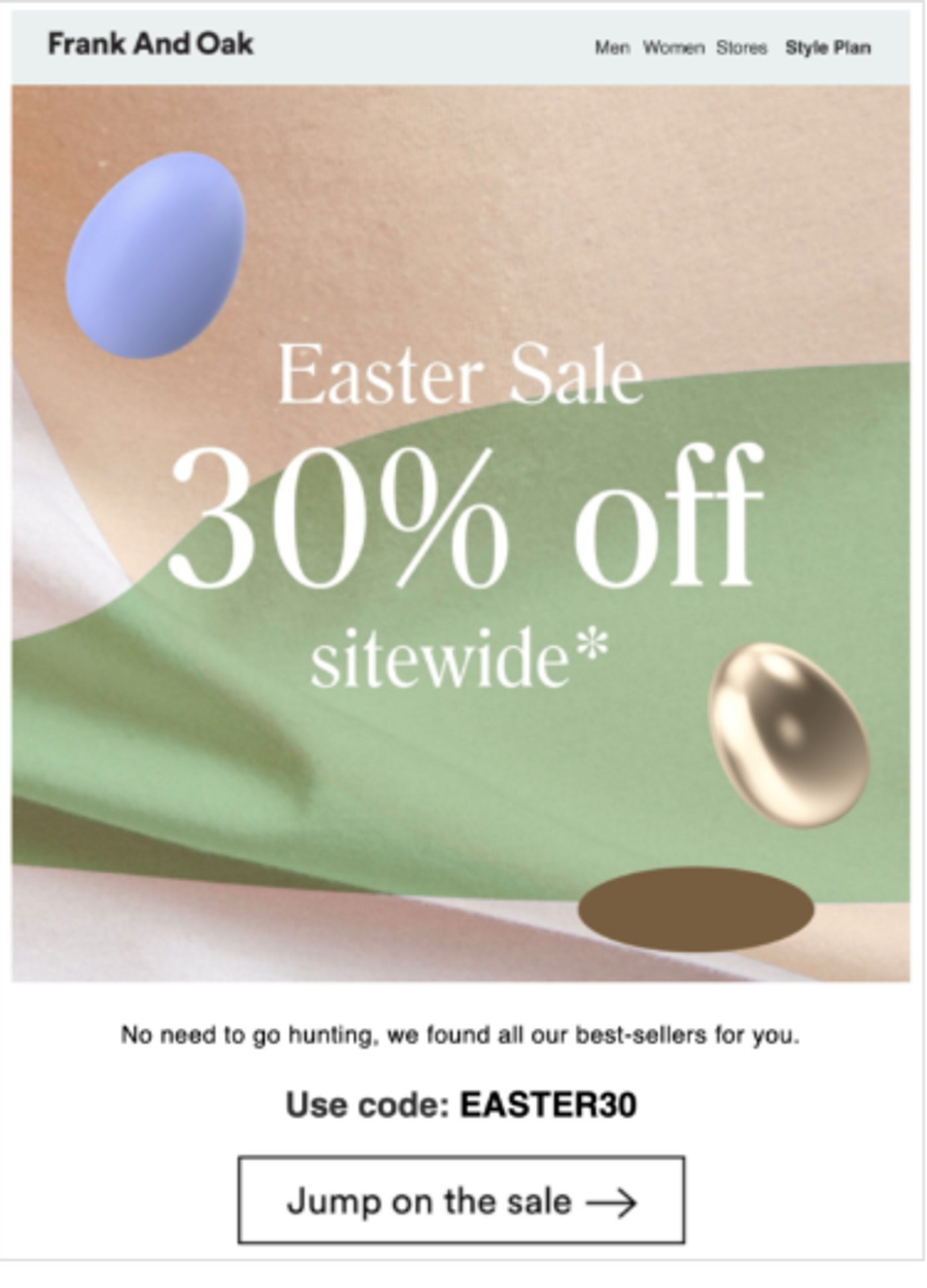 Screenshot of an Easter sales email.