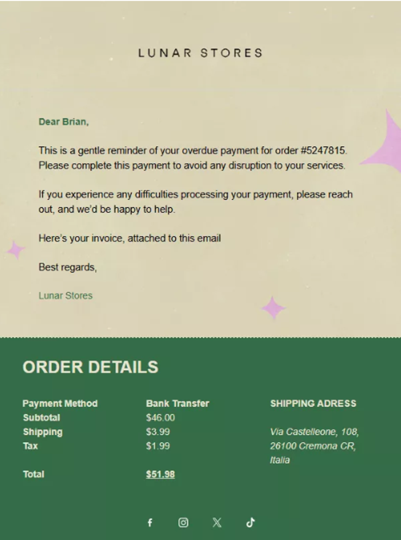 Example of a reminder email.