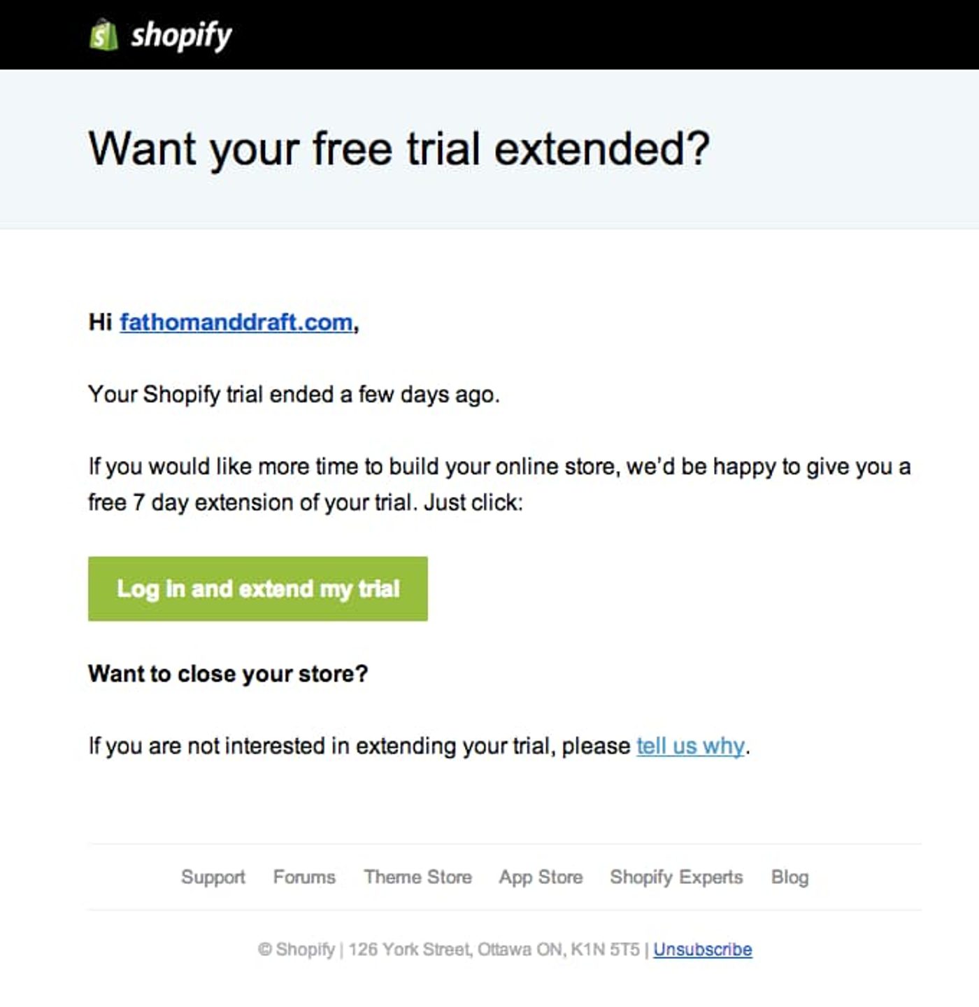 Example of a customer retention email.
