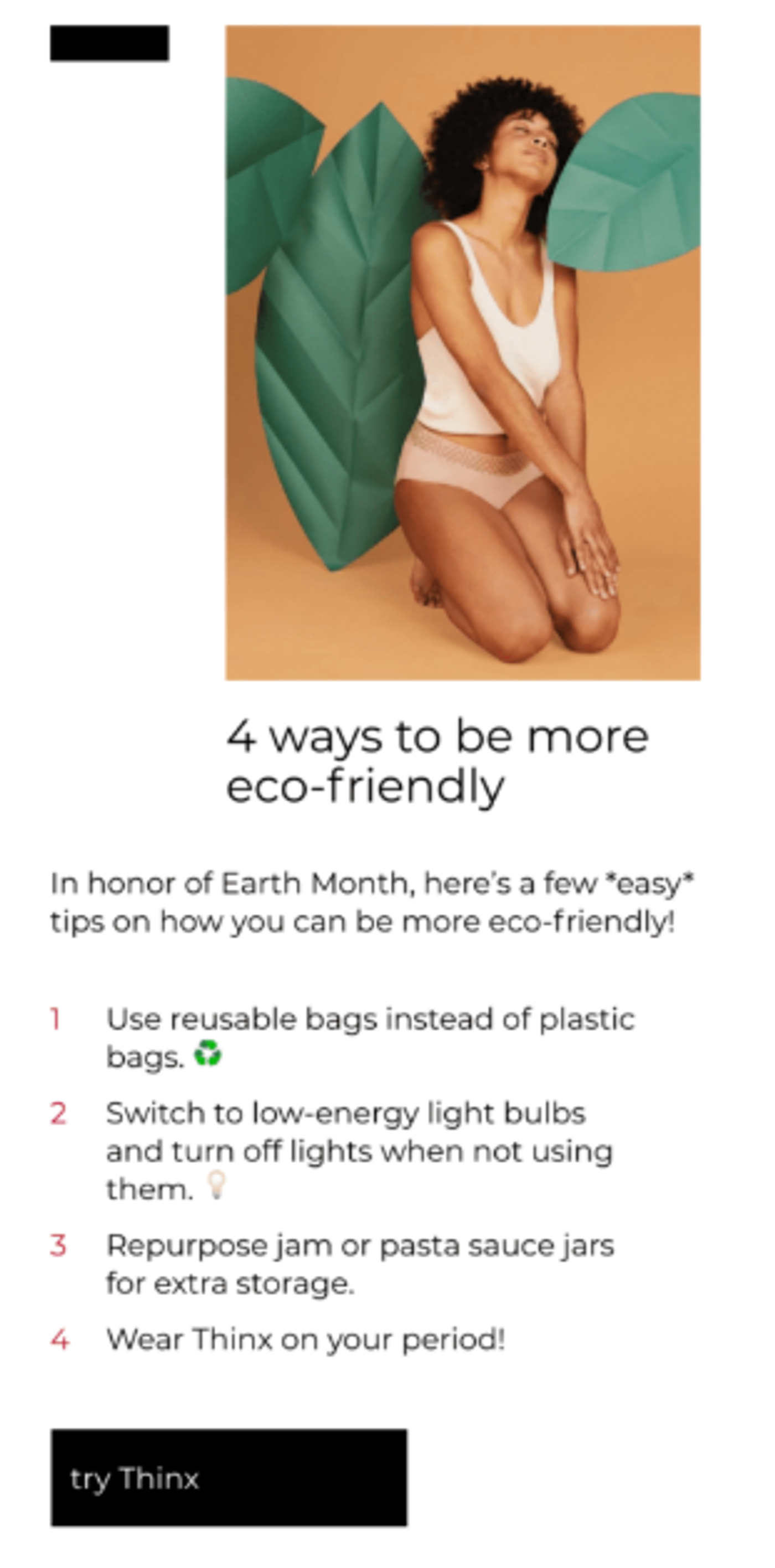 Screenshot of an Earth Day sustainability drive email.