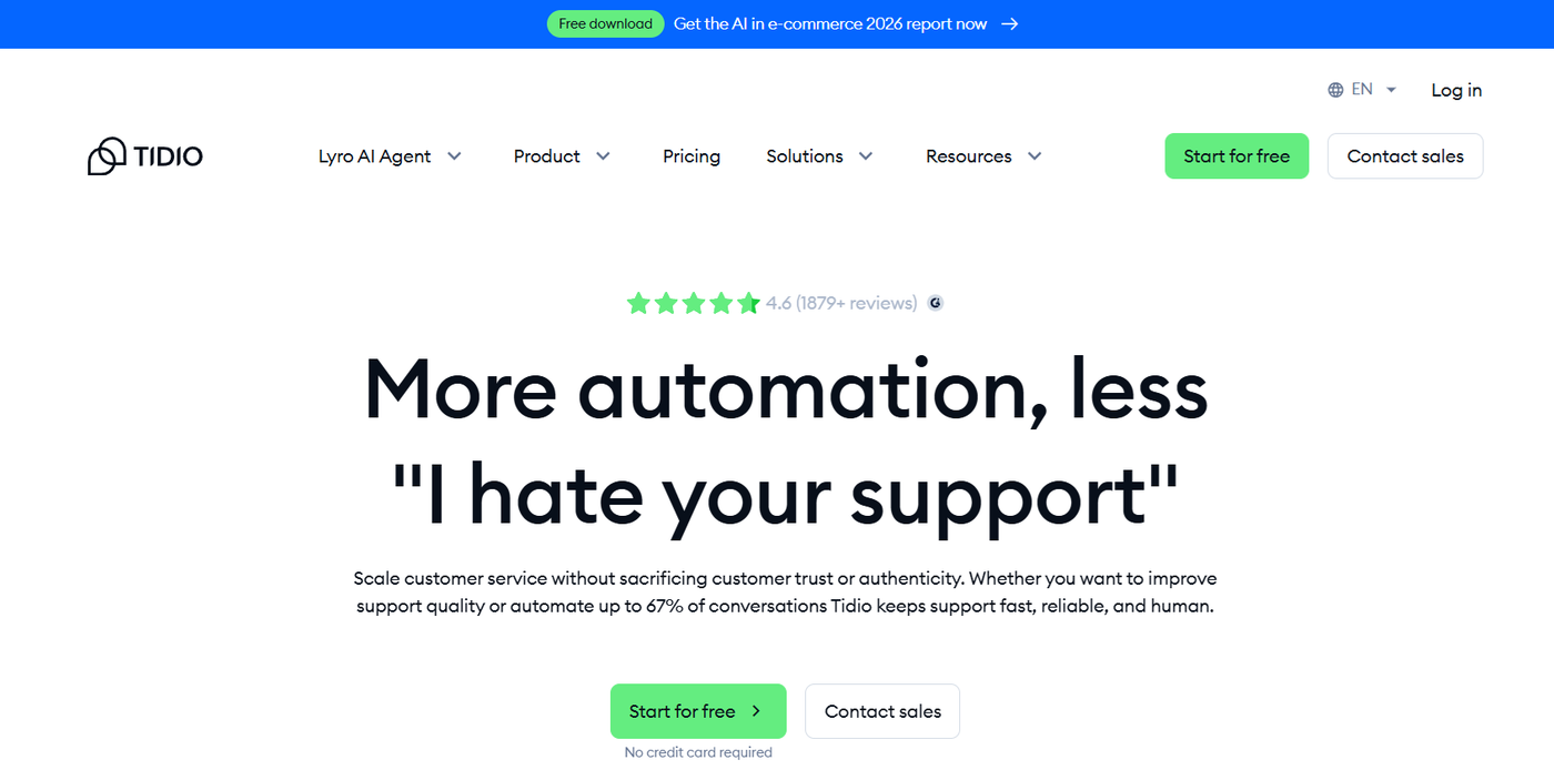 Screenshot of Tidio’s homepage.