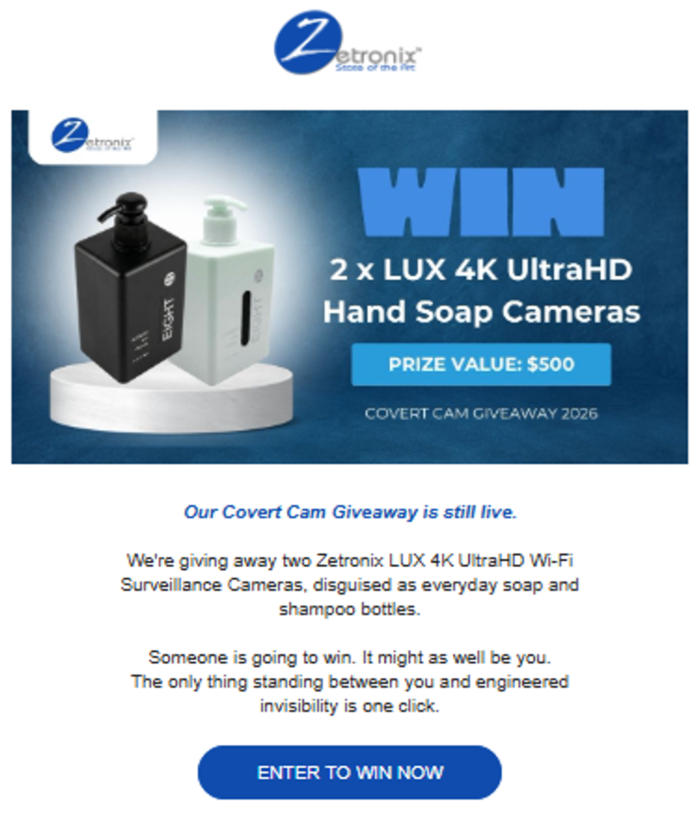 Screenshot of an email campaign showing a giveaway that can be applicable for certain demographics.