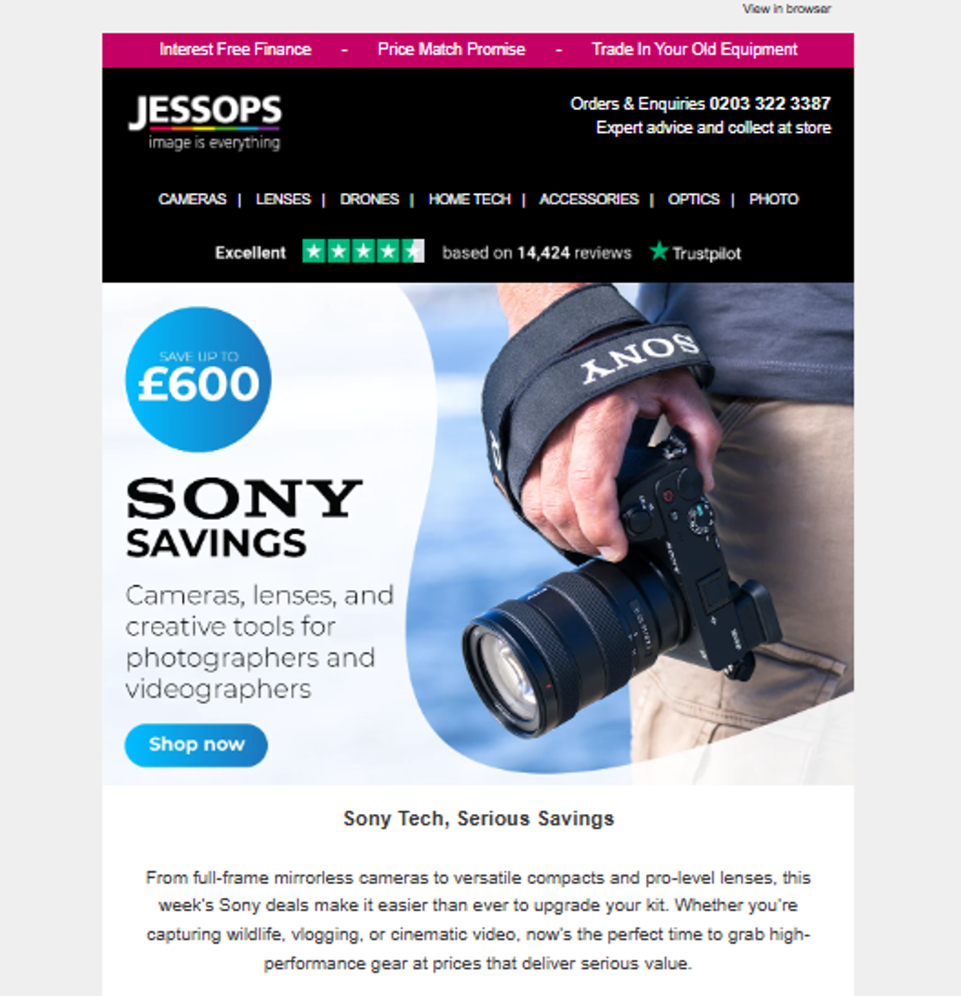 Screenshot of an email sample from Sony.