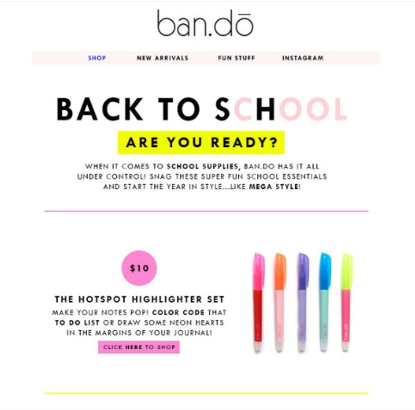 Screenshot of a back to school email.