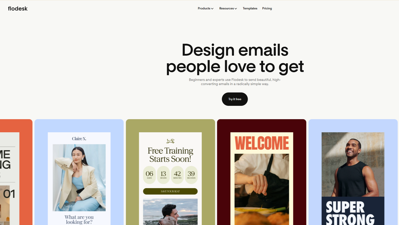 Screenshot of Flodesk’s email marketing offering page.