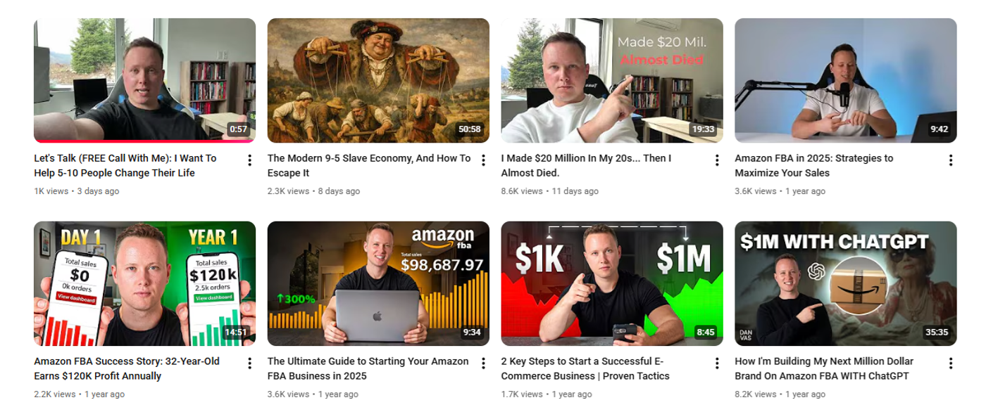 Screenshot of Dan Vas’s tutorial videos.