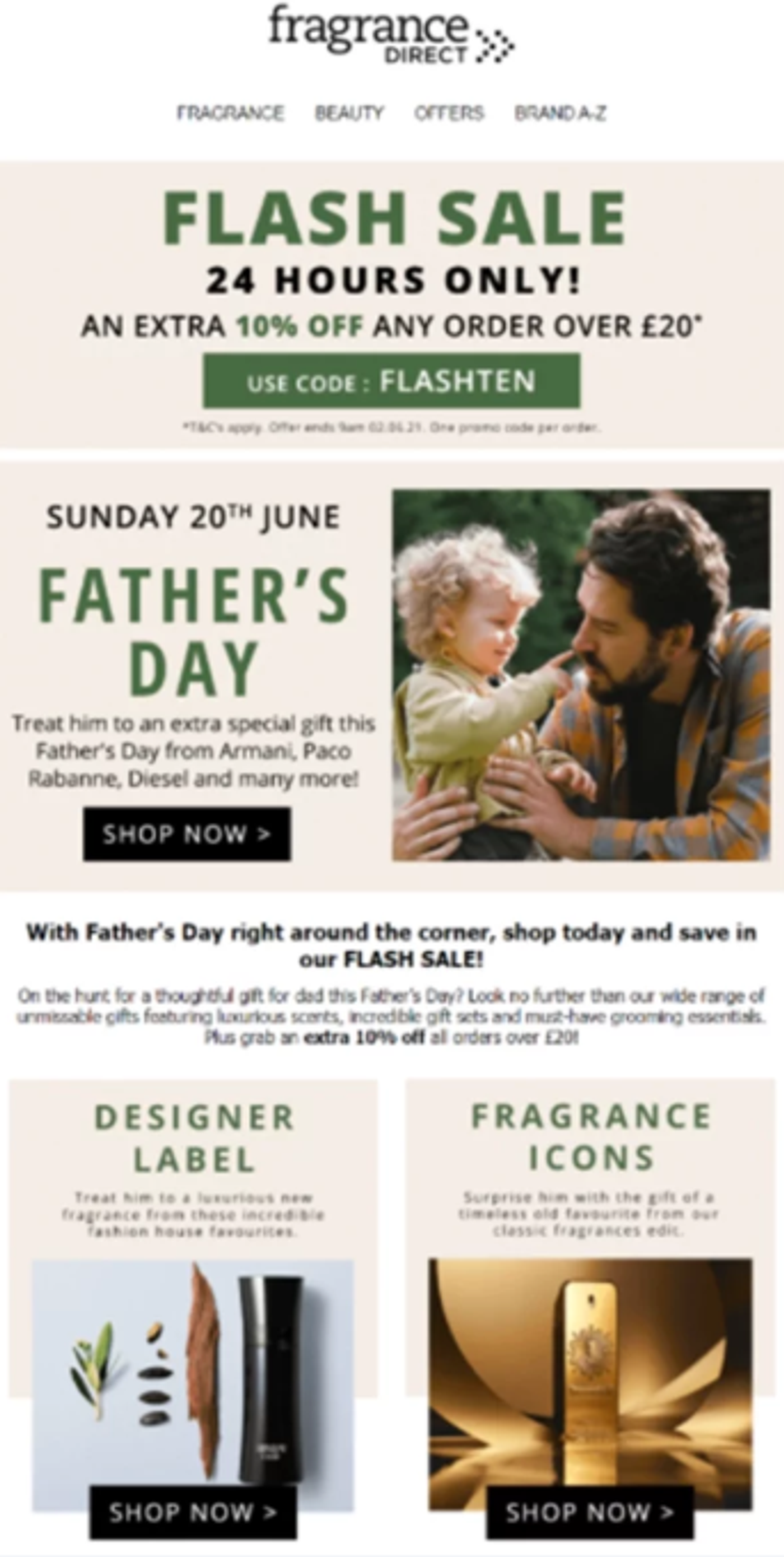Screenshot of a Father’s Day flash sale email.