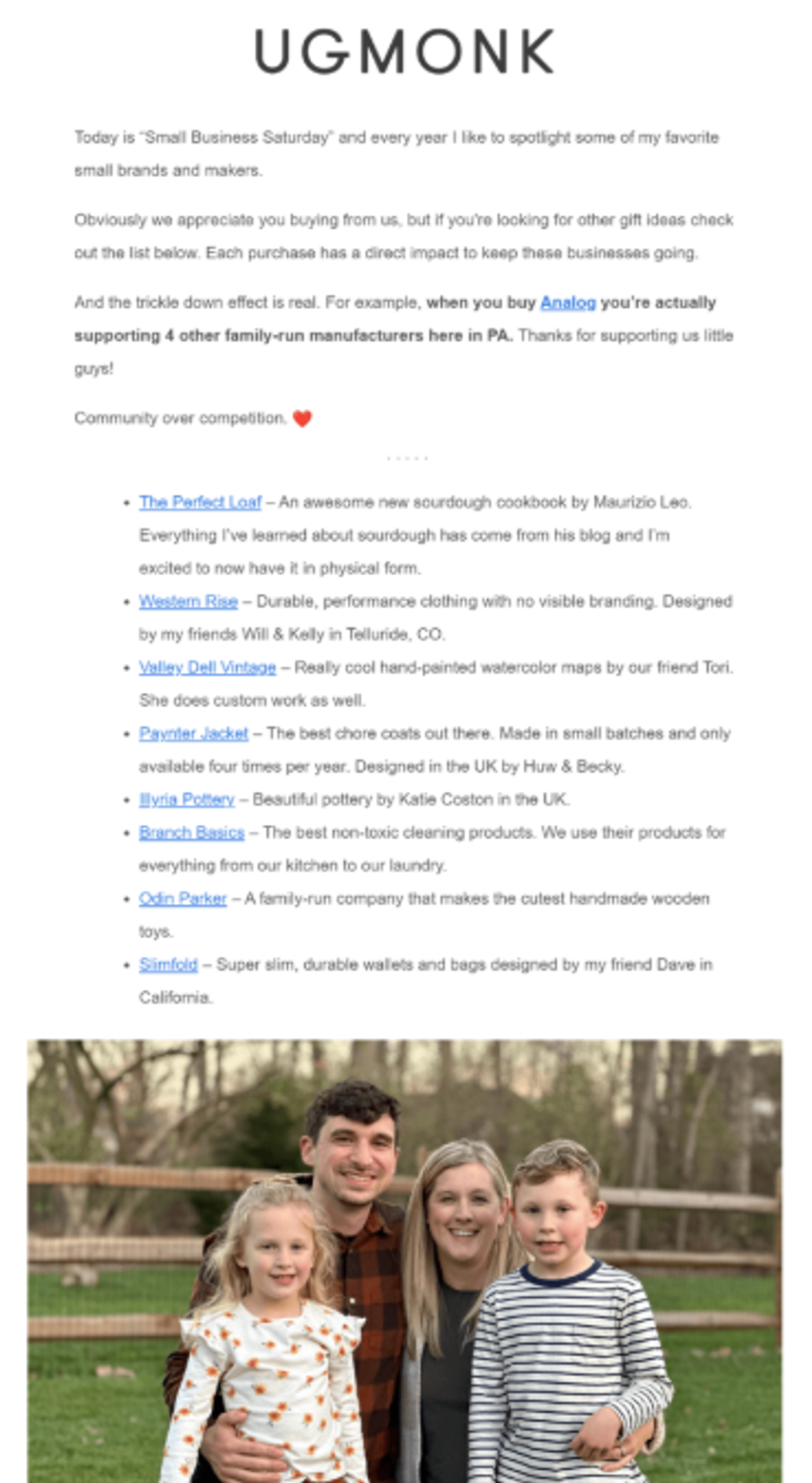 Screenshot of a founder story email.