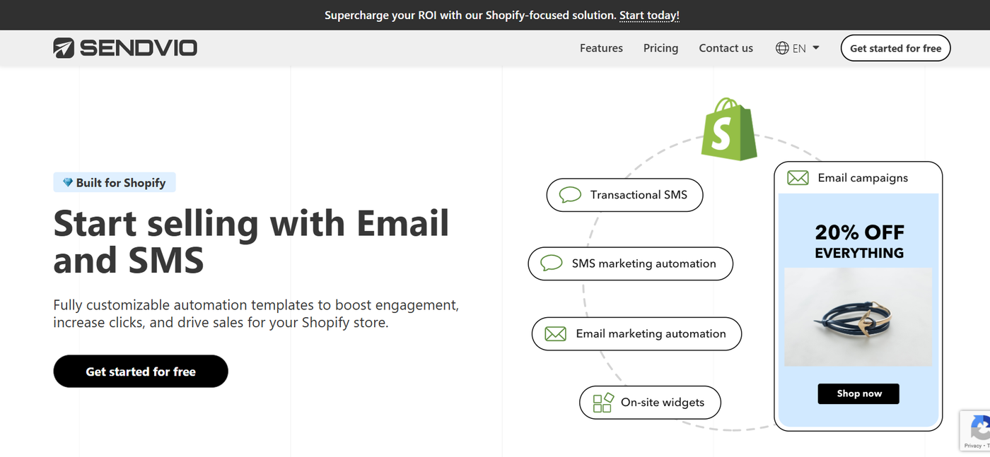 Screenshot of Sendvio’s homepage.