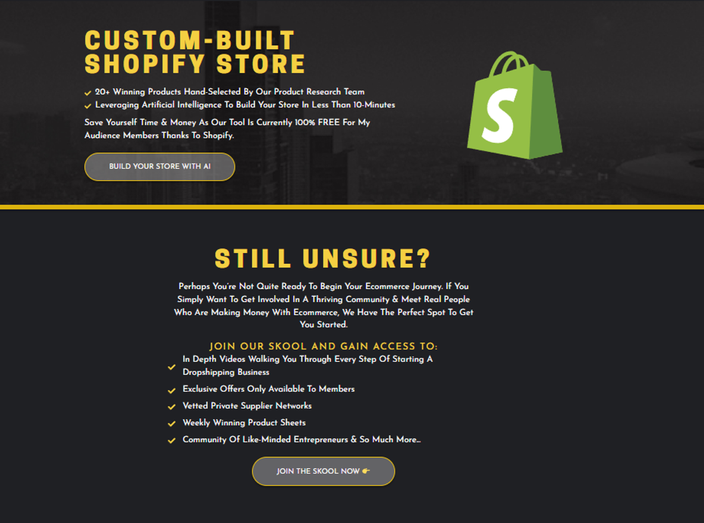 Screenshot of Outright Ecom’s homepage section that provides details of its capabilities