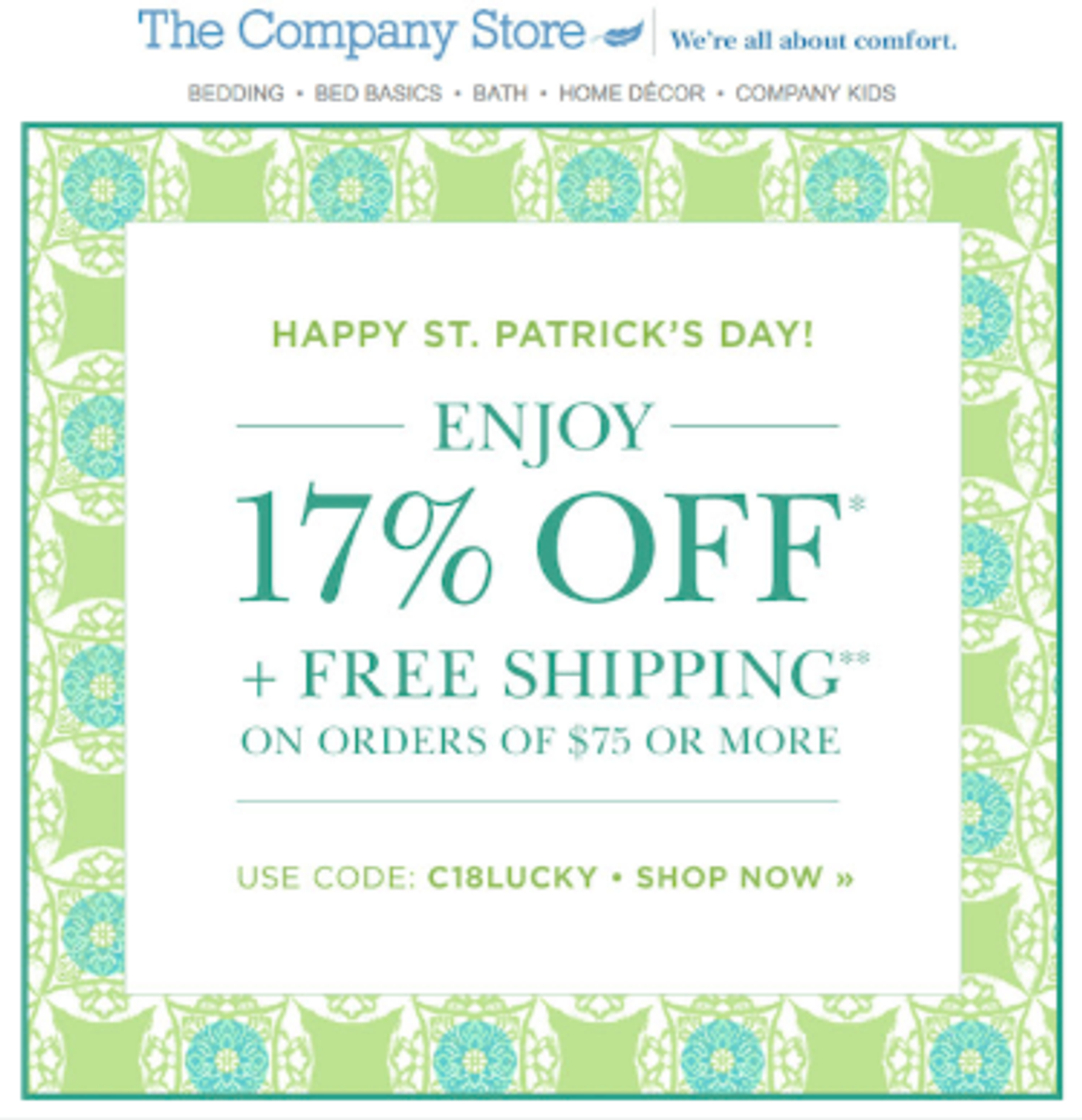 Screenshot of a St. Patrick’s Day free shipping email.