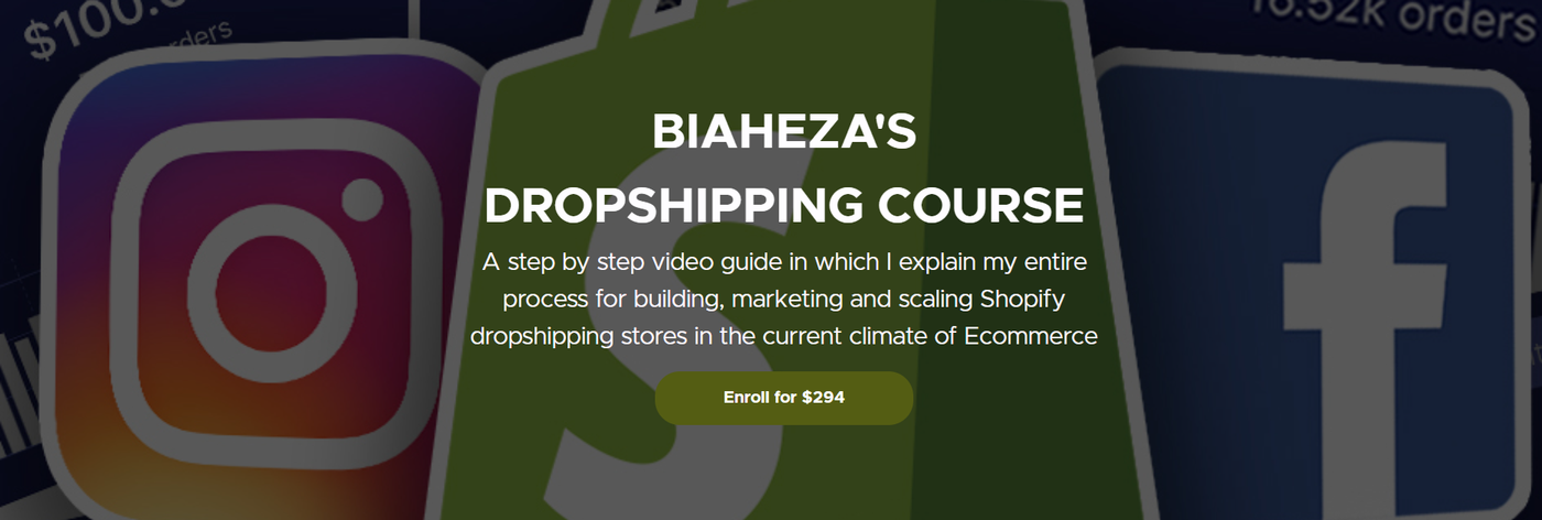Screenshot of a website section where people can enroll for Biaheza’s Dropshipping course