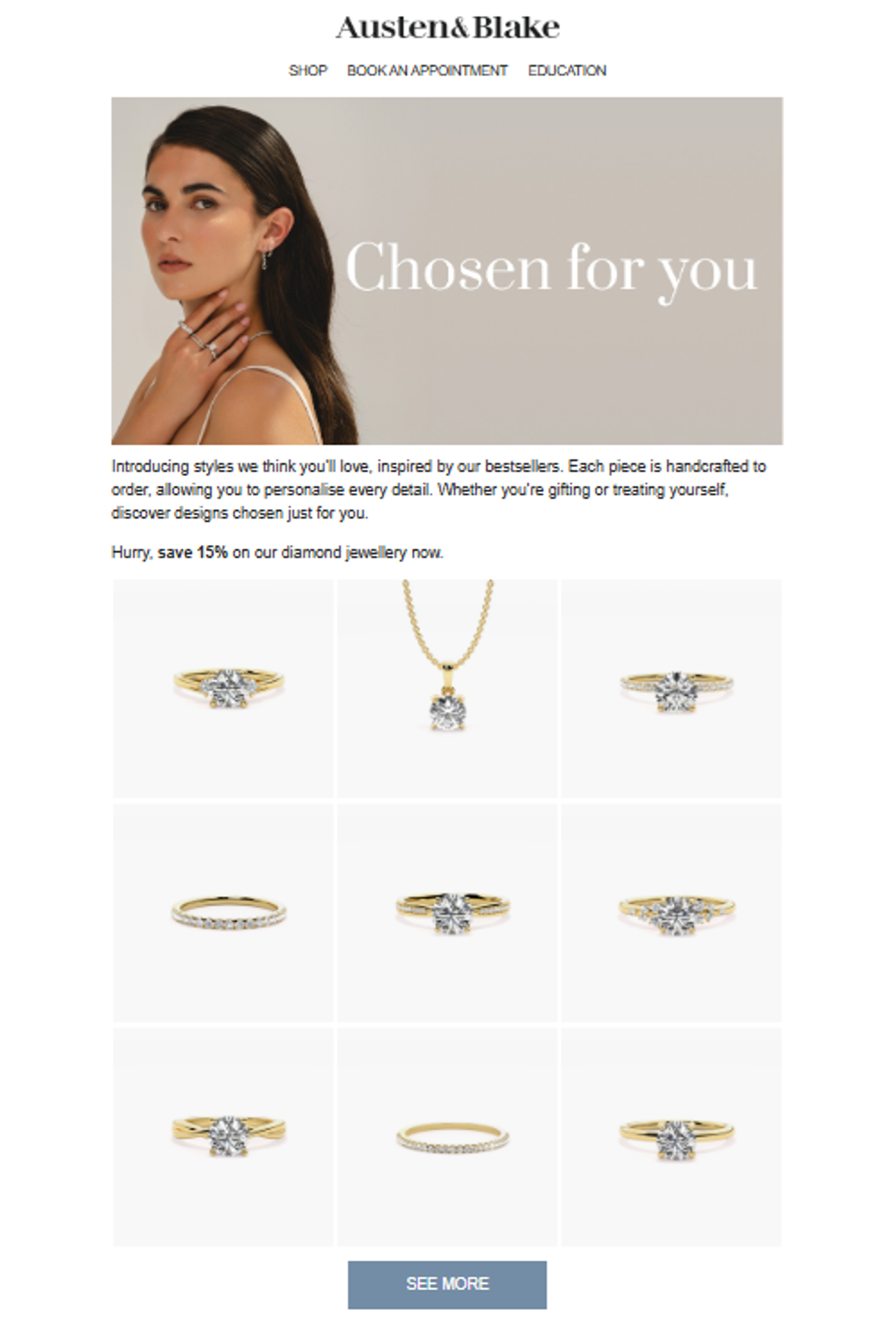 Screenshot of an email from a jewelry brand that has a touch of personalization.