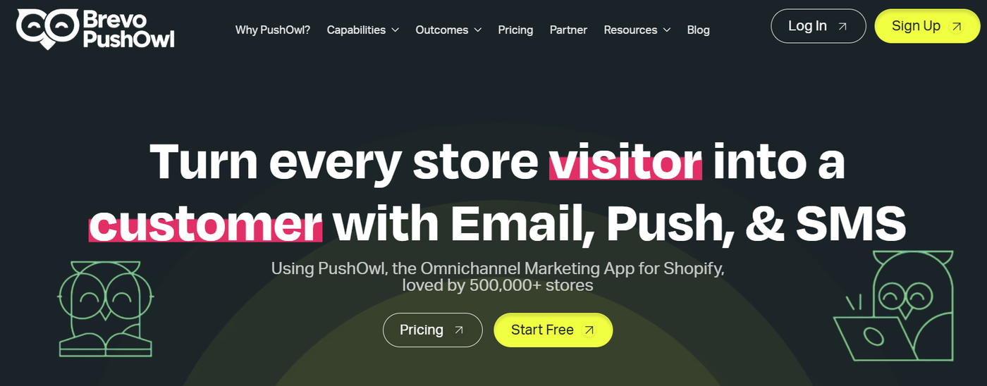 Screenshot of PushOwl’s homepage.