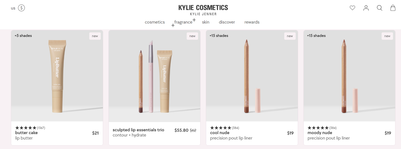 Screenshot of a product page of an ecommerce brand.