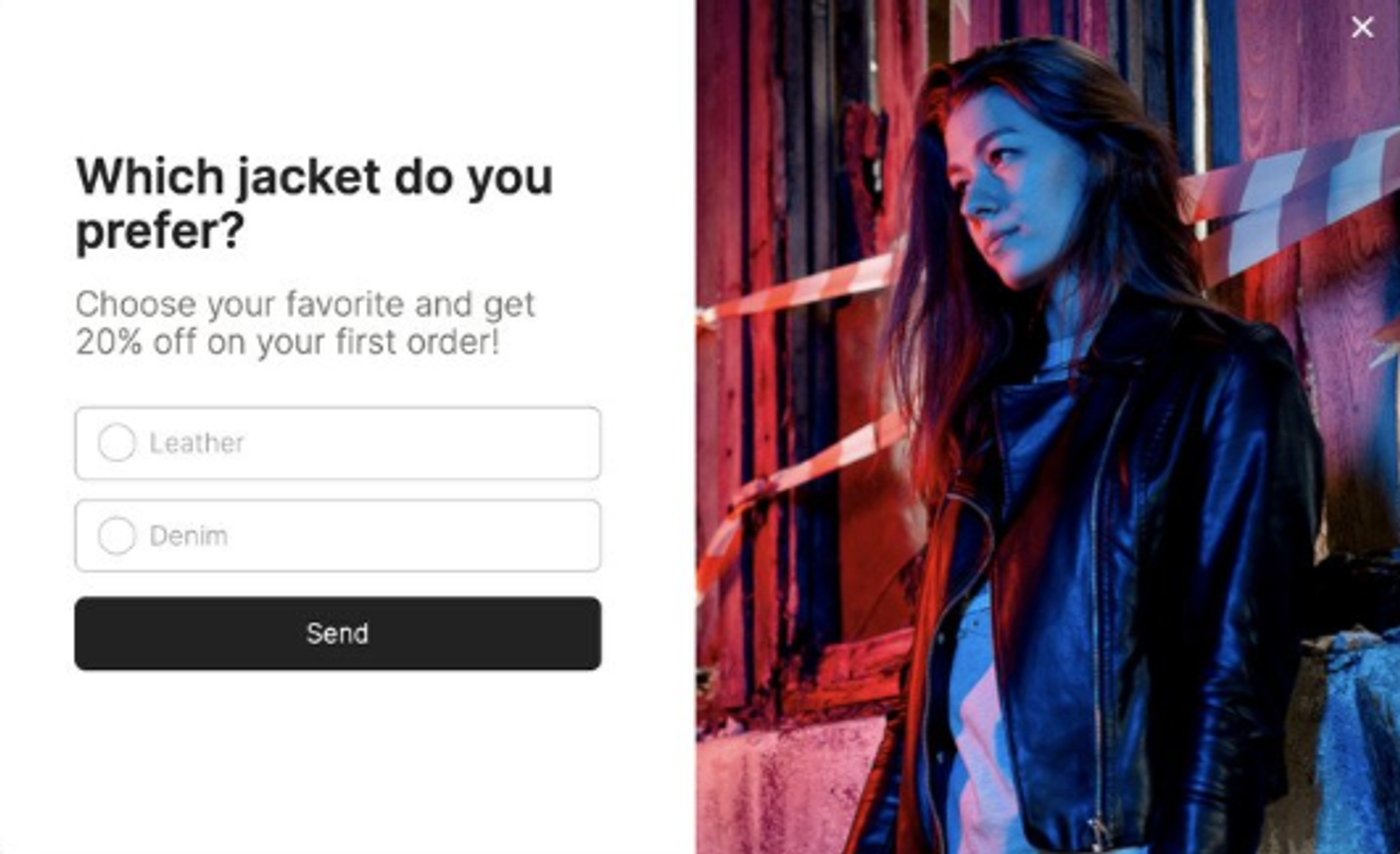 Screenshot of a quiz popup form.
