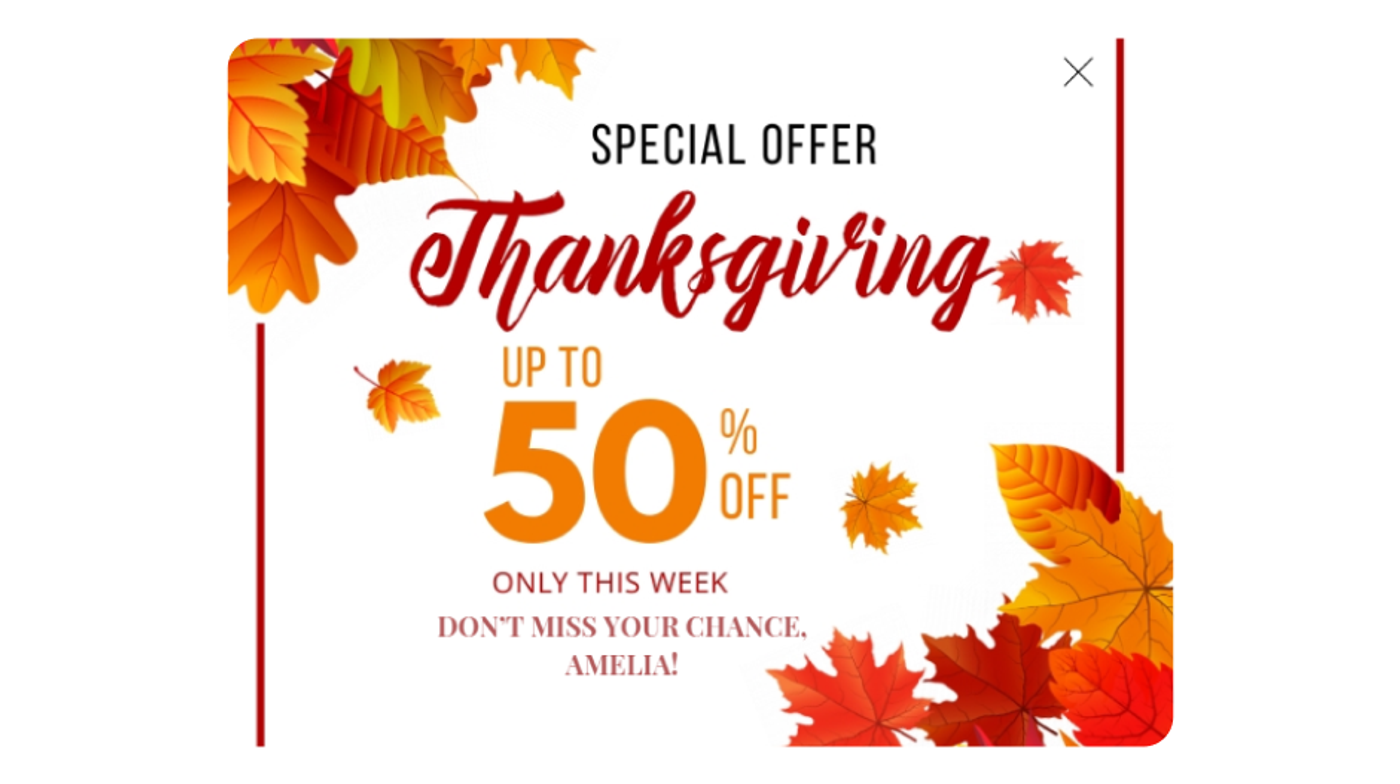 Screenshot of a last-chance Thanksgiving email.