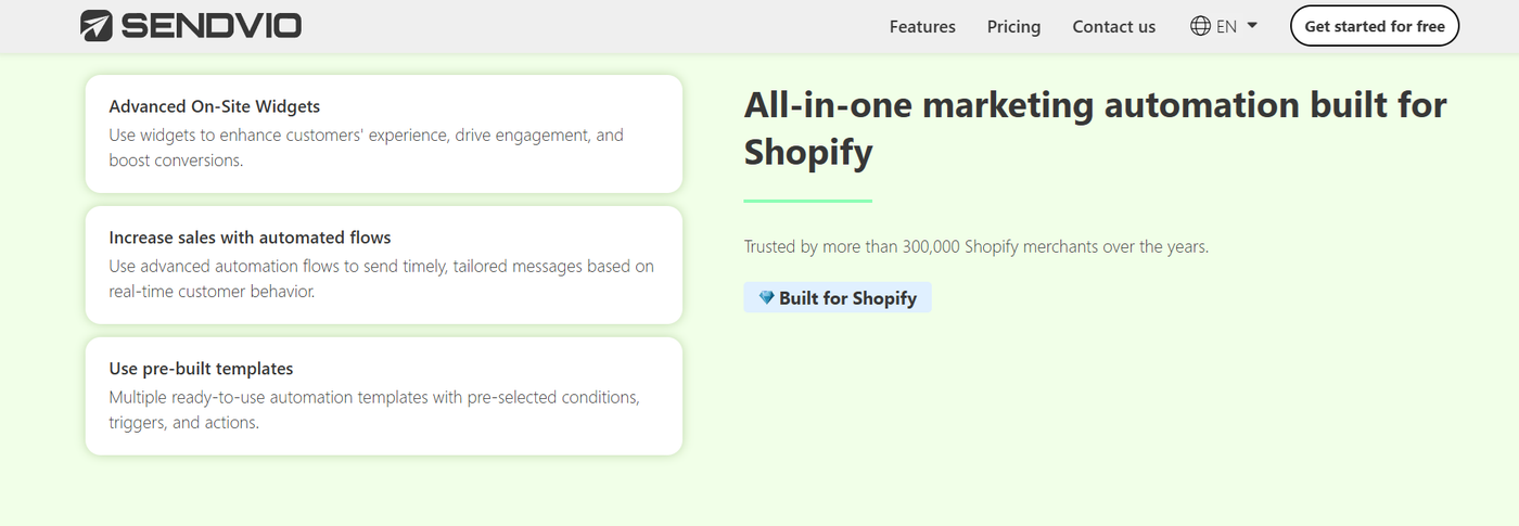 Screenshot showing details of Sendvio’s marketing automation.