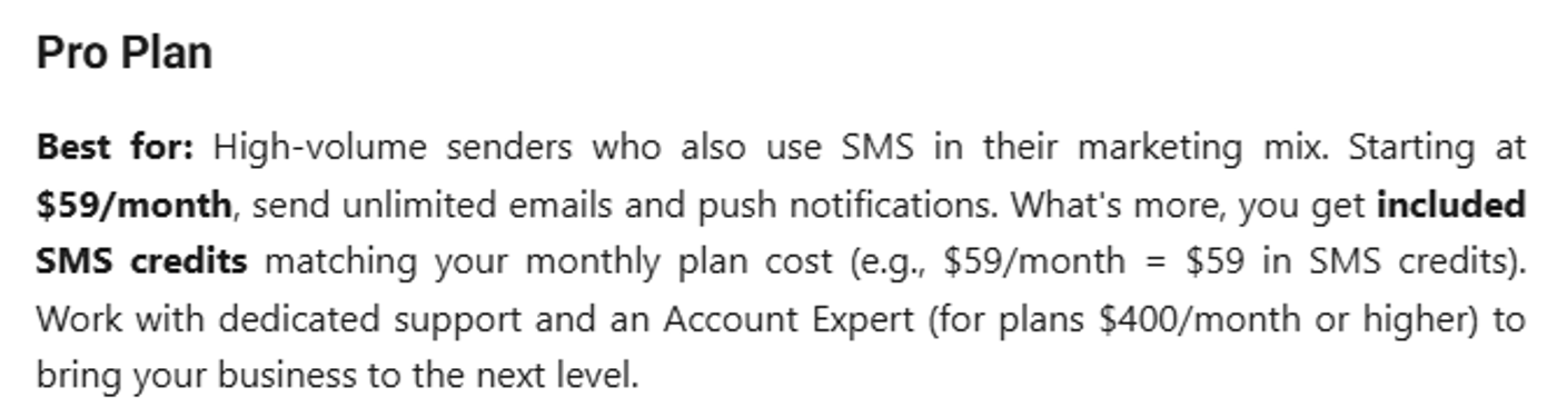 Omnisend standard plan pricing and features details.